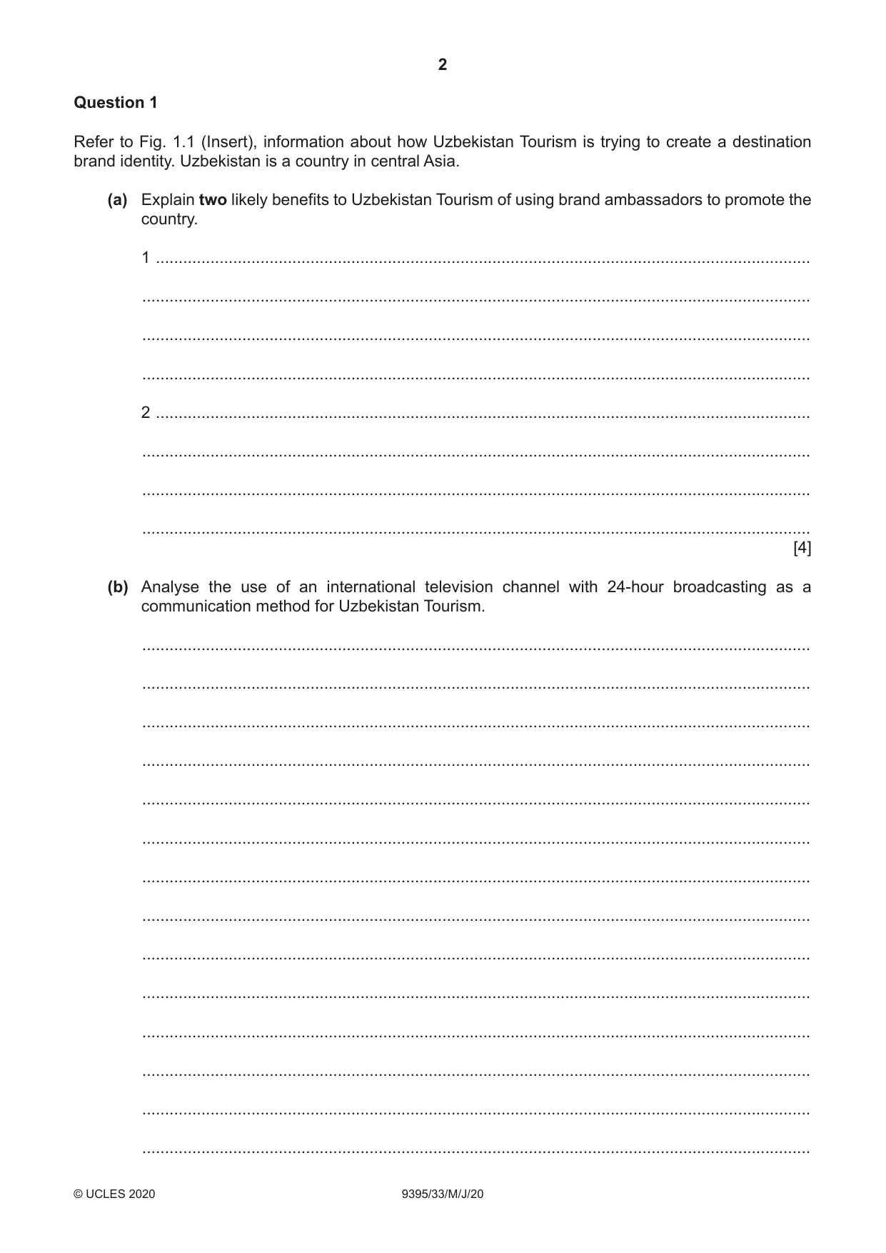 Cambridge A Level Travel and Tourism 9395 2020 May/June Paper 3 · Variant 3 question paper, page 2 of 12
