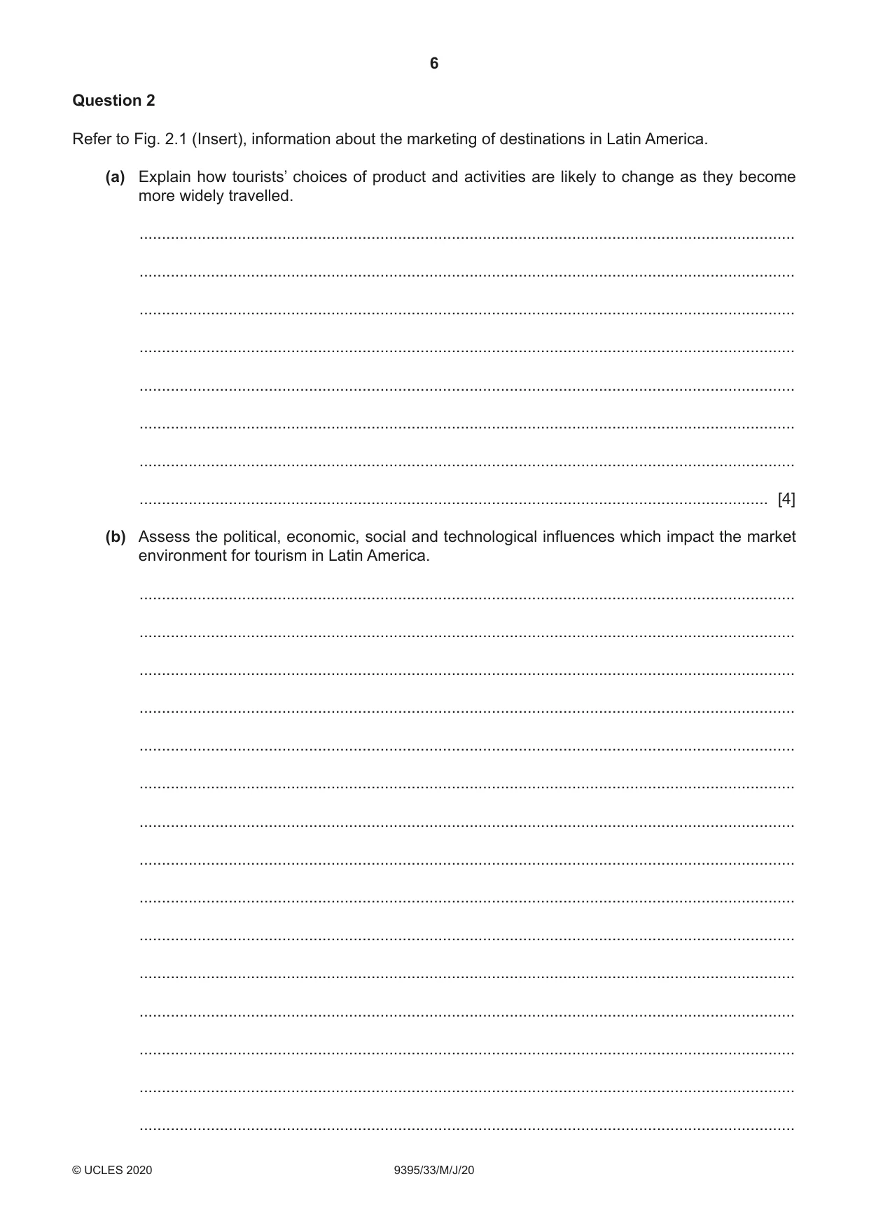 Cambridge A Level Travel and Tourism 9395 2020 May/June Paper 3 · Variant 3 question paper, page 6 of 12