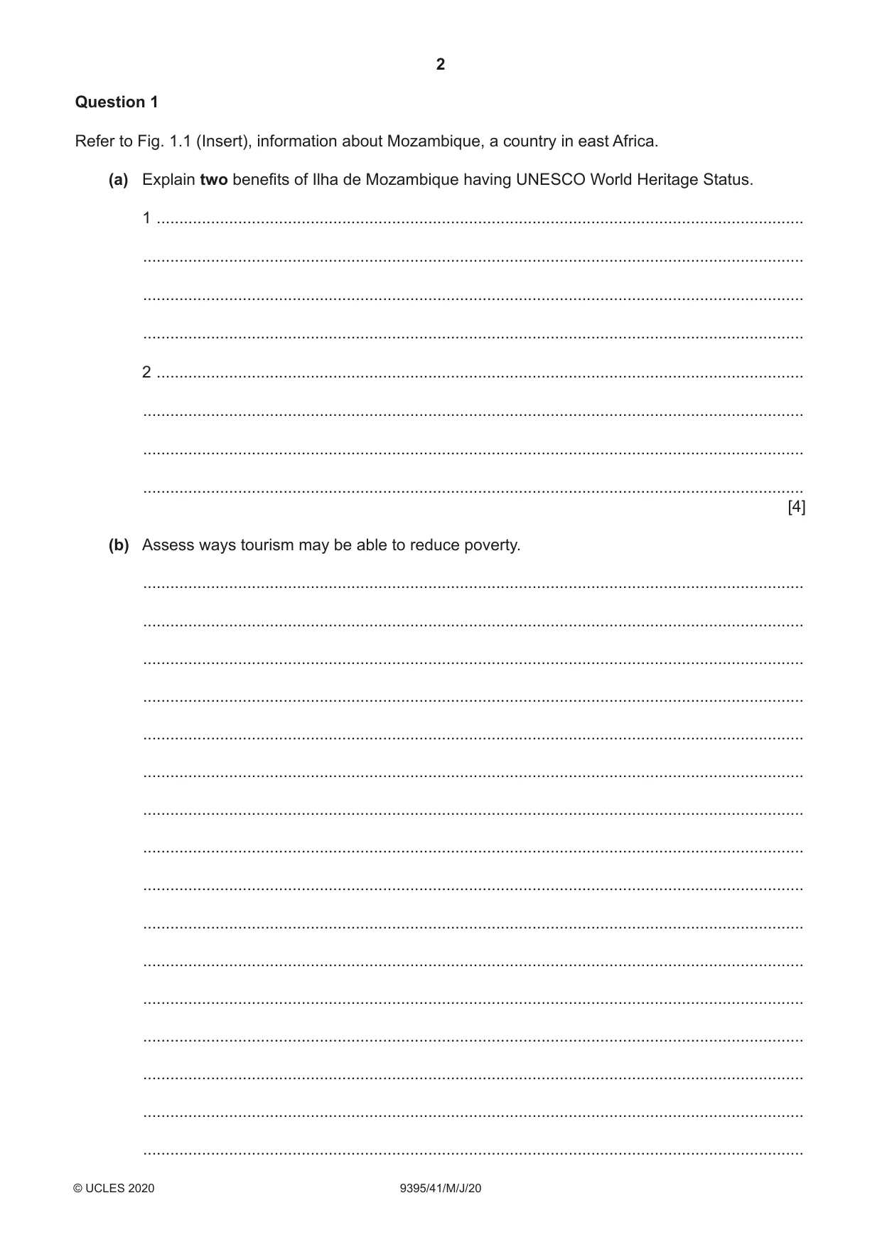 Cambridge A Level Travel and Tourism 9395 2020 May/June Paper 4 · Variant 1 question paper, page 2 of 12