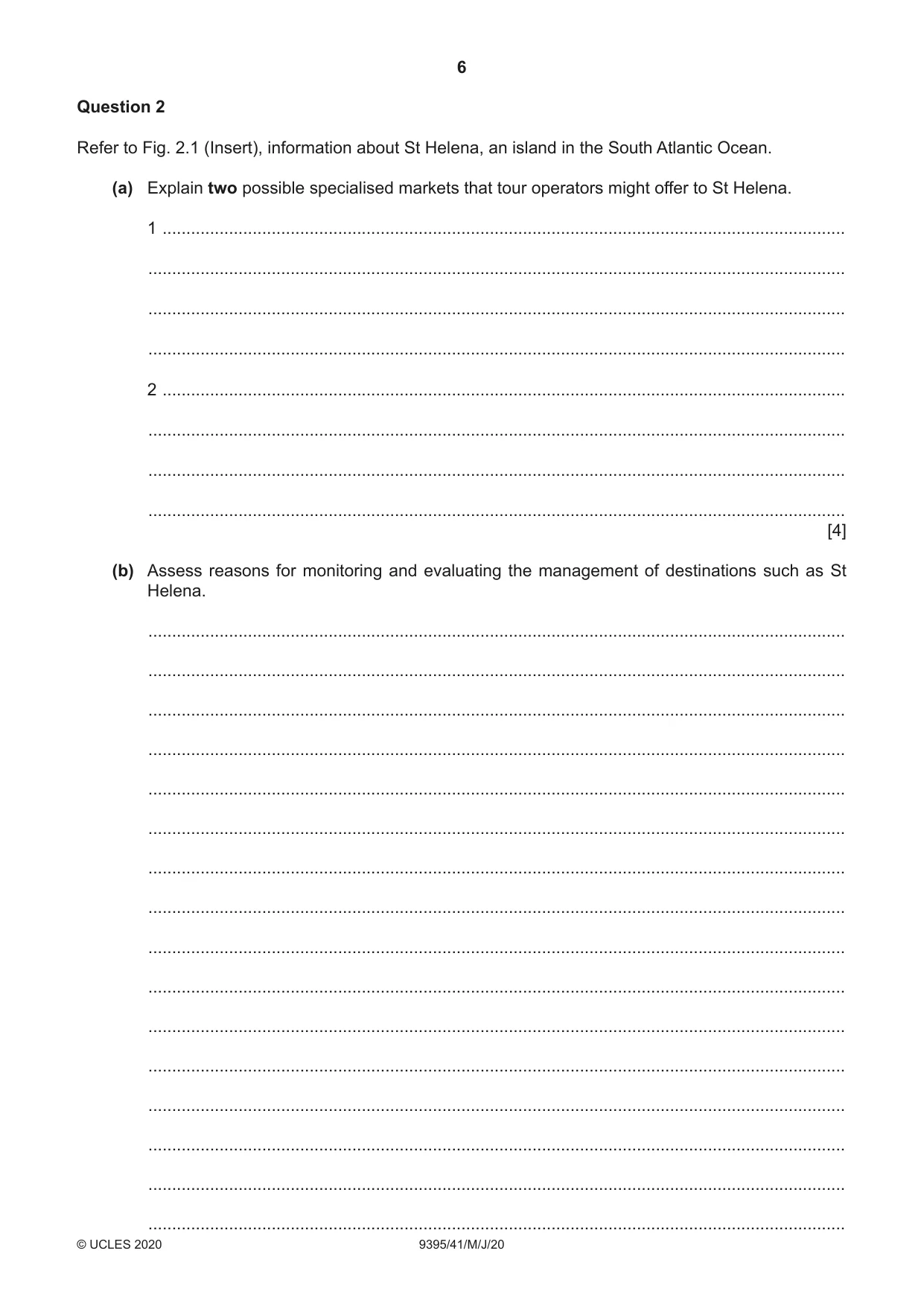 Cambridge A Level Travel and Tourism 9395 2020 May/June Paper 4 · Variant 1 question paper, page 6 of 12