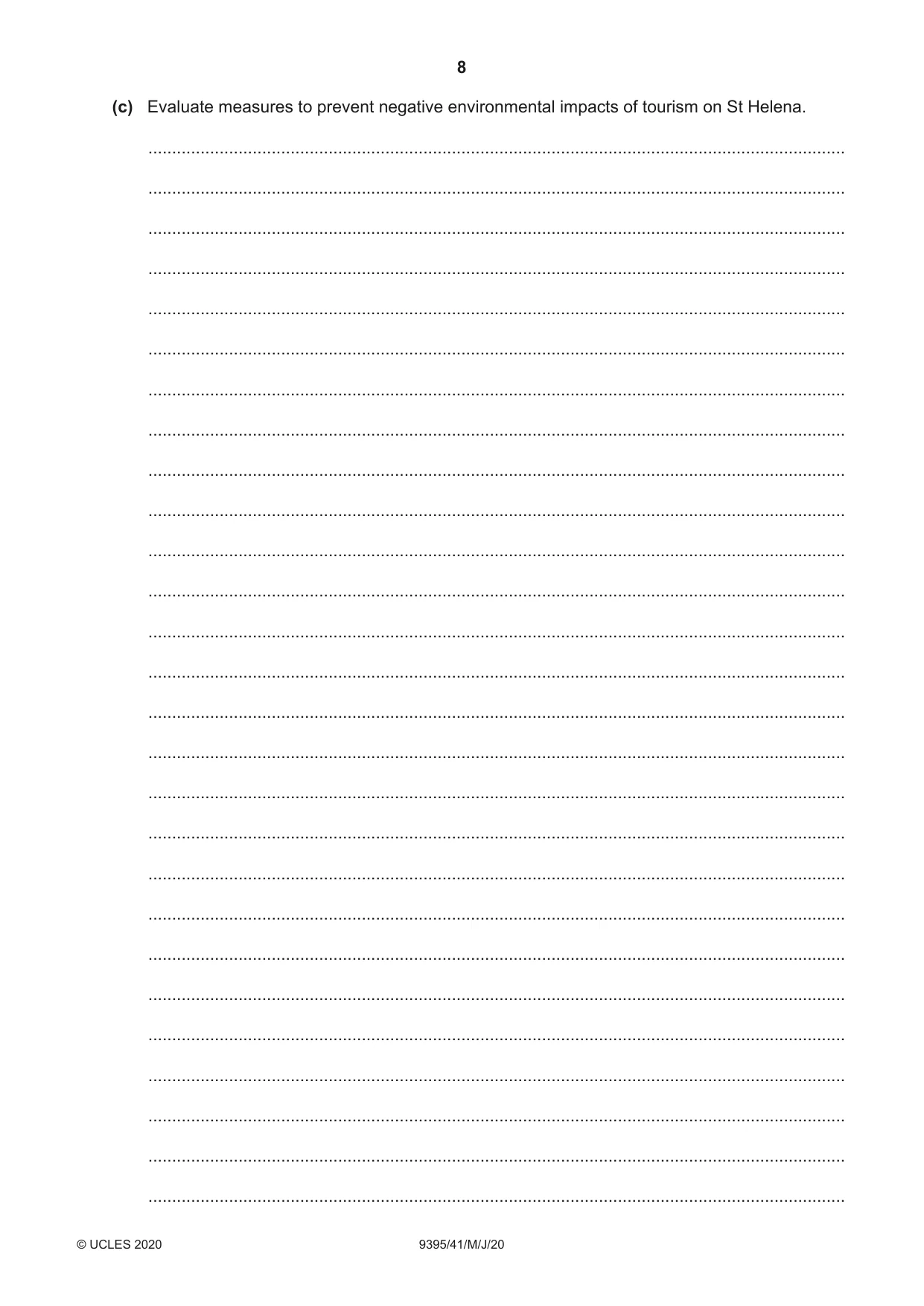 Cambridge A Level Travel and Tourism 9395 2020 May/June Paper 4 · Variant 1 question paper, page 8 of 12