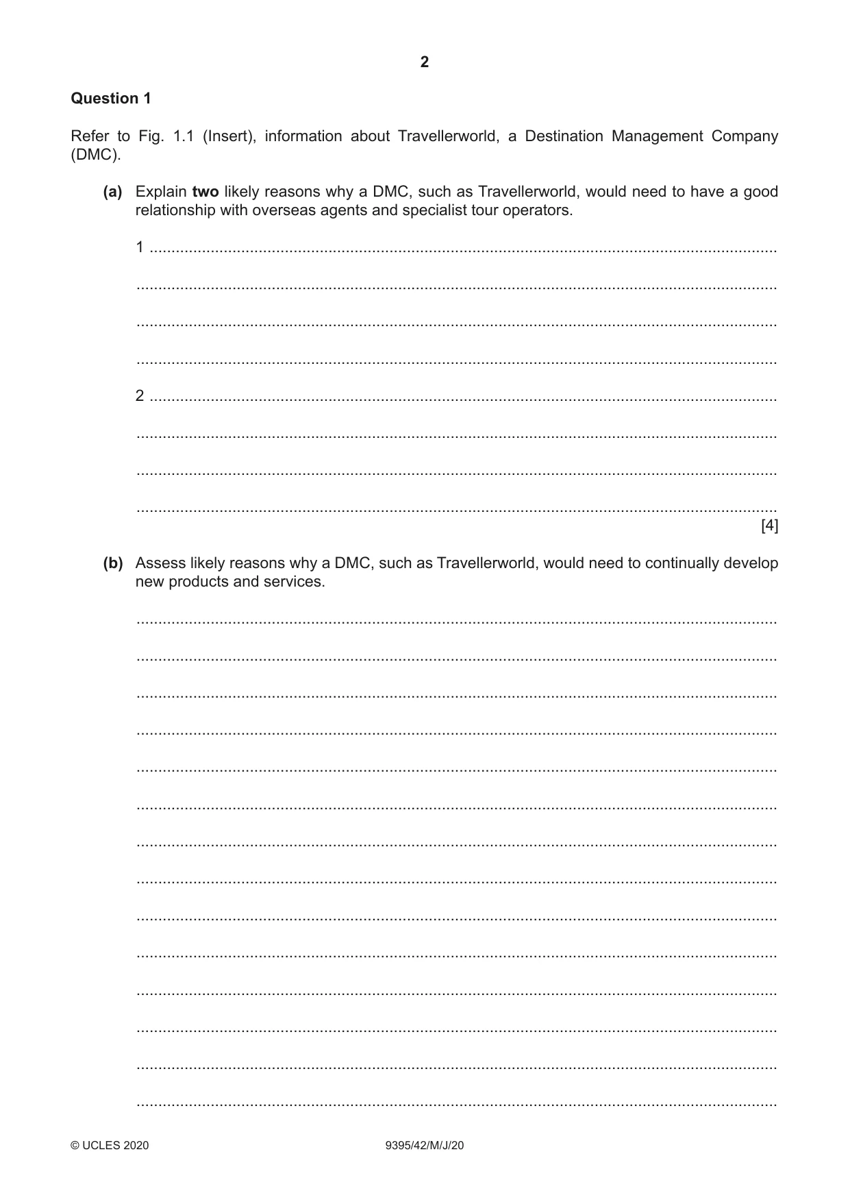 Cambridge A Level Travel and Tourism 9395 2020 May/June Paper 4 · Variant 2 question paper, page 2 of 12