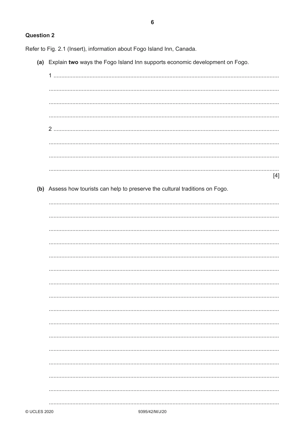 Cambridge A Level Travel and Tourism 9395 2020 May/June Paper 4 · Variant 2 question paper, page 6 of 12