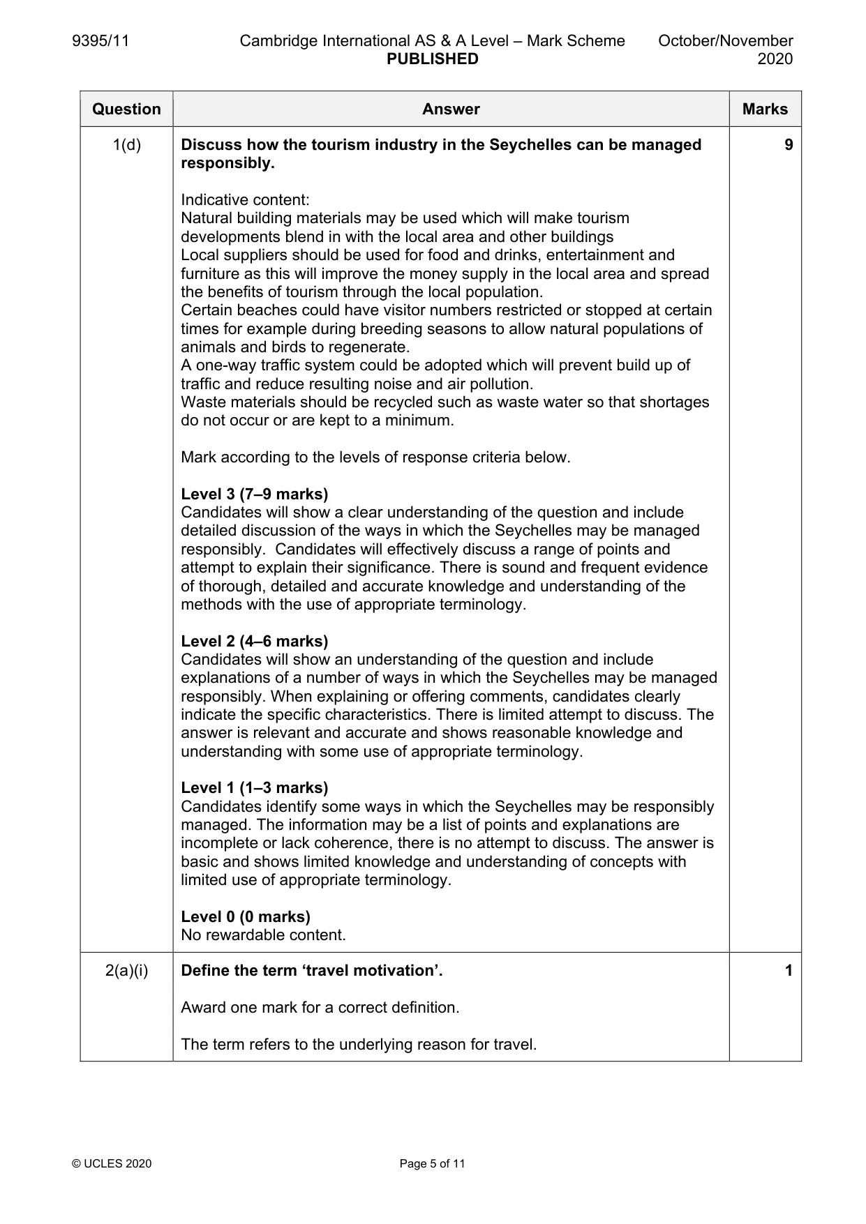 Mark scheme, page 5 of 11
