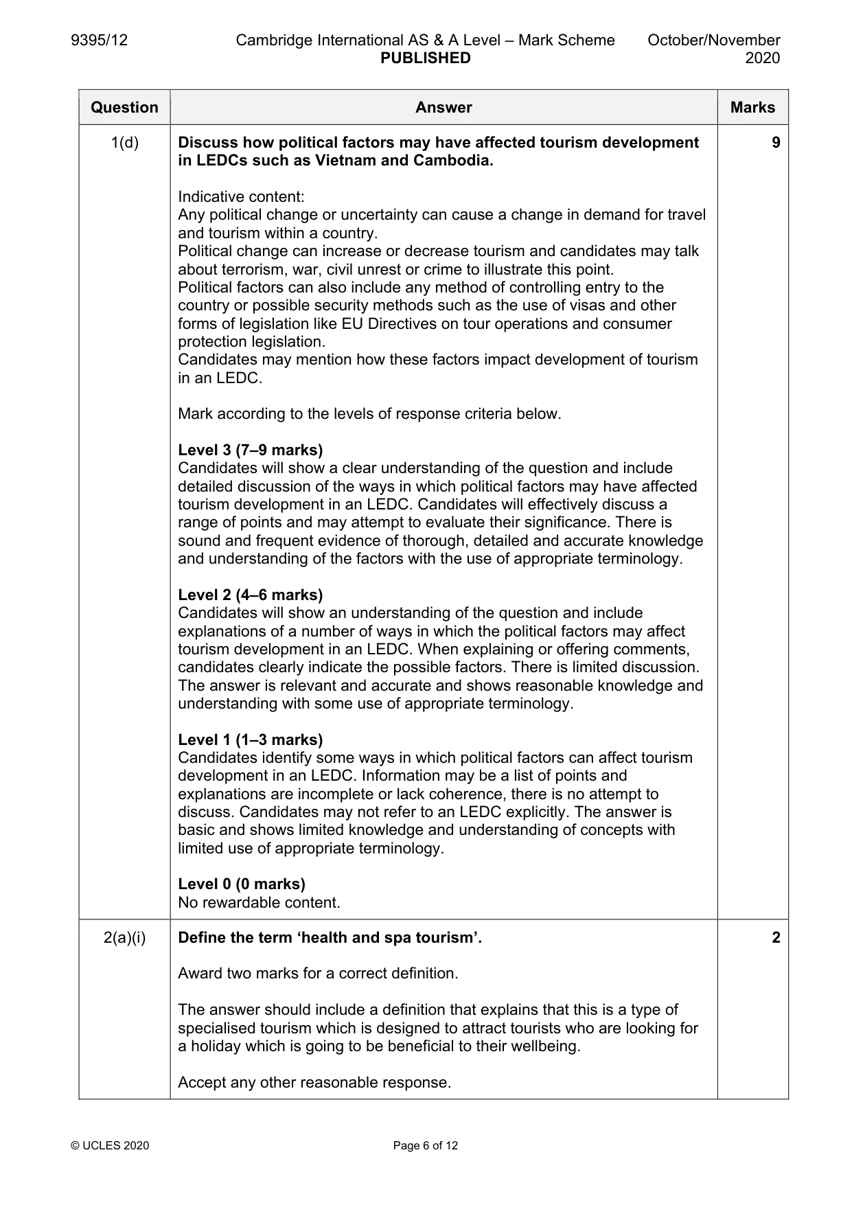 Mark scheme, page 6 of 12