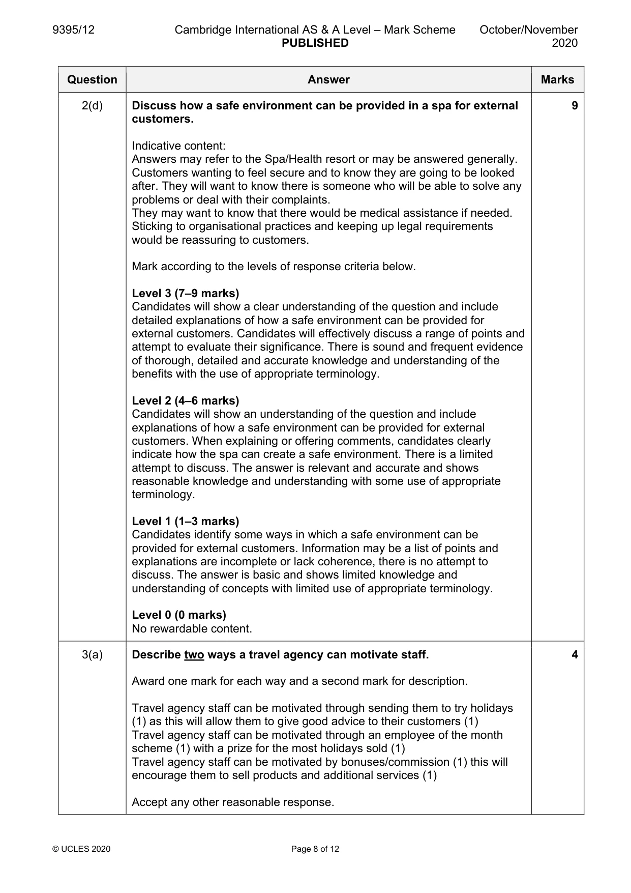 Mark scheme, page 8 of 12