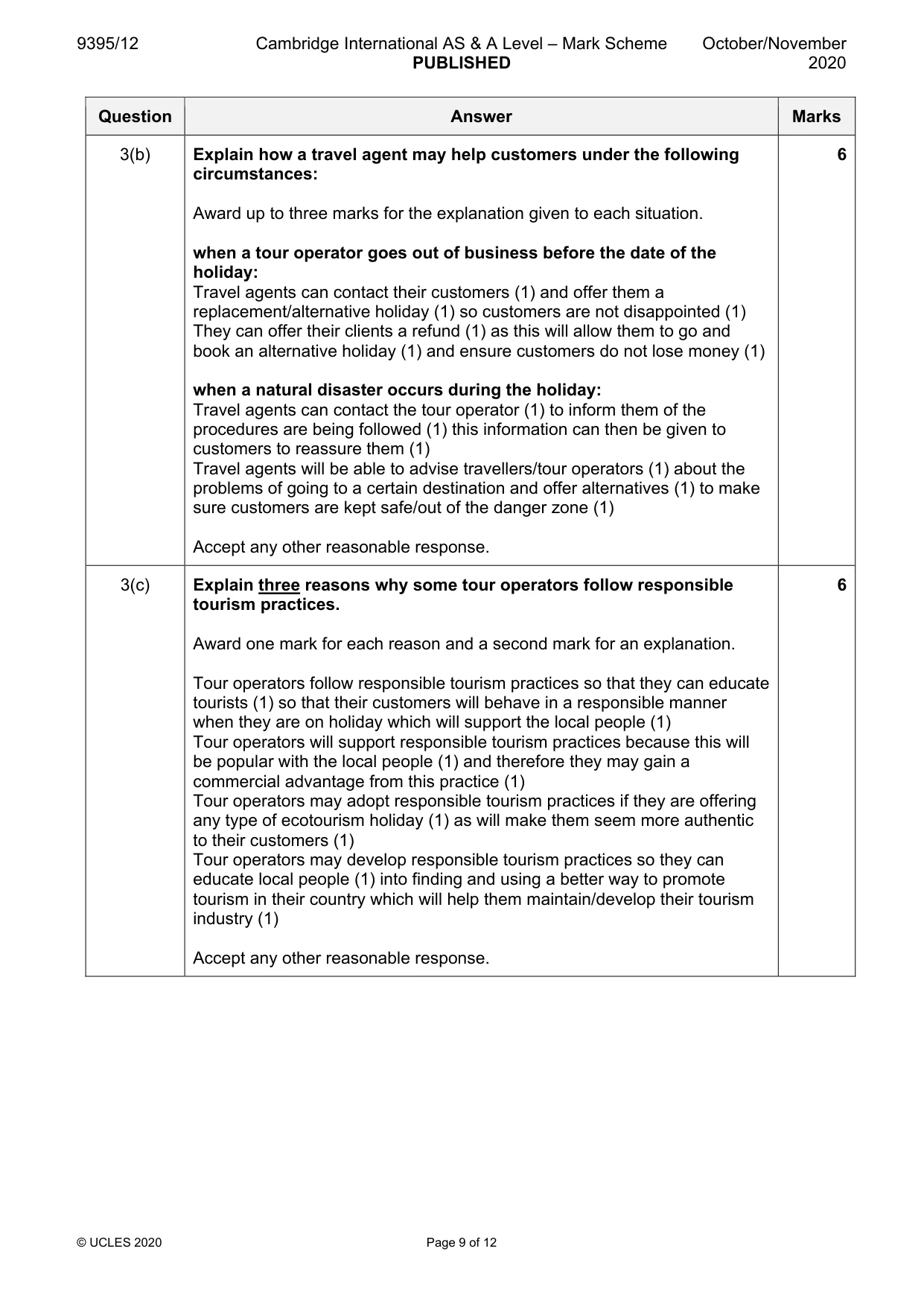 Mark scheme, page 9 of 12