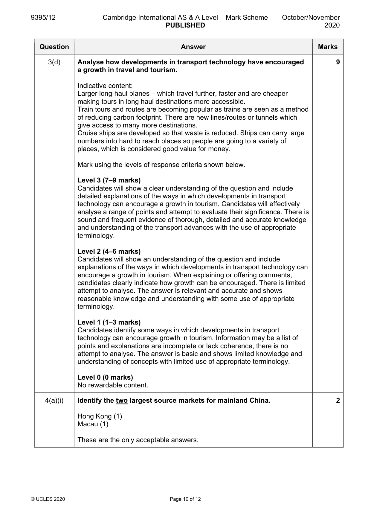 Mark scheme, page 10 of 12
