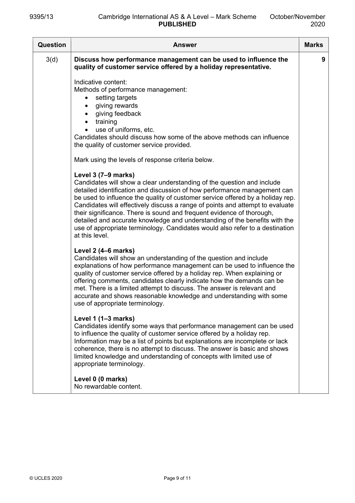 Mark scheme, page 9 of 11