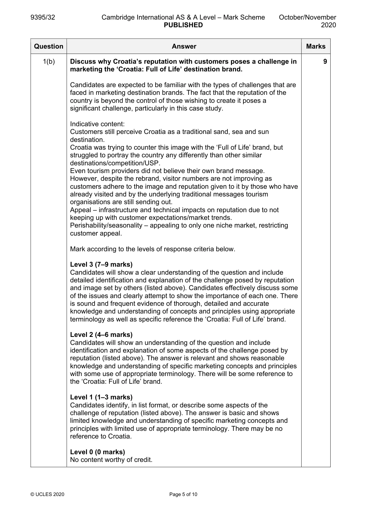 Mark scheme, page 5 of 10