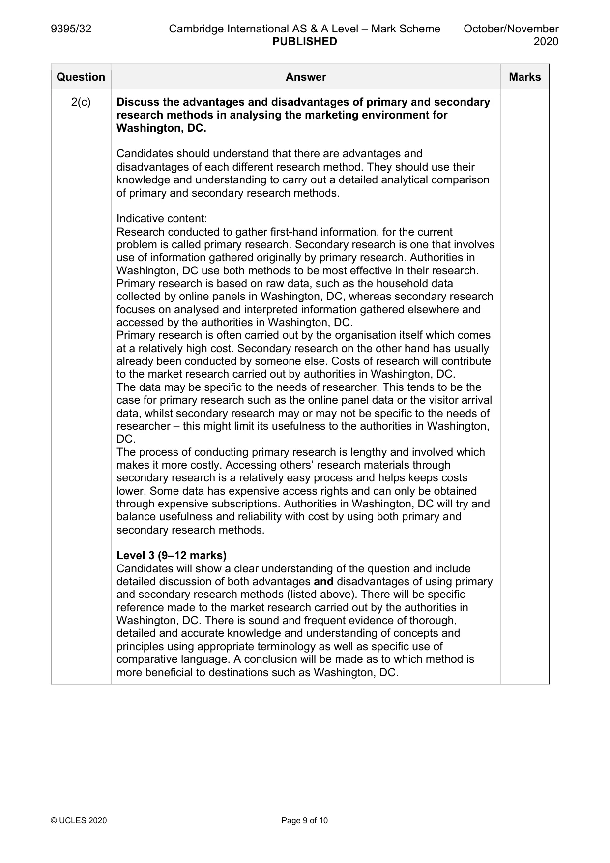 Mark scheme, page 9 of 10