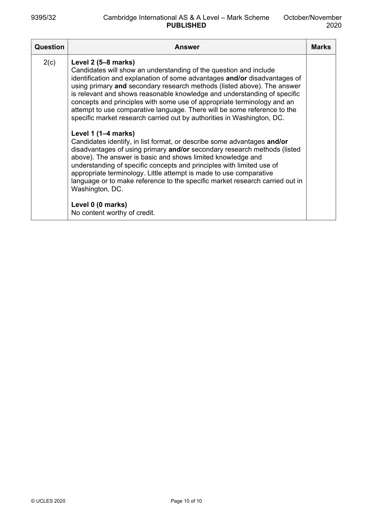 Mark scheme, page 10 of 10