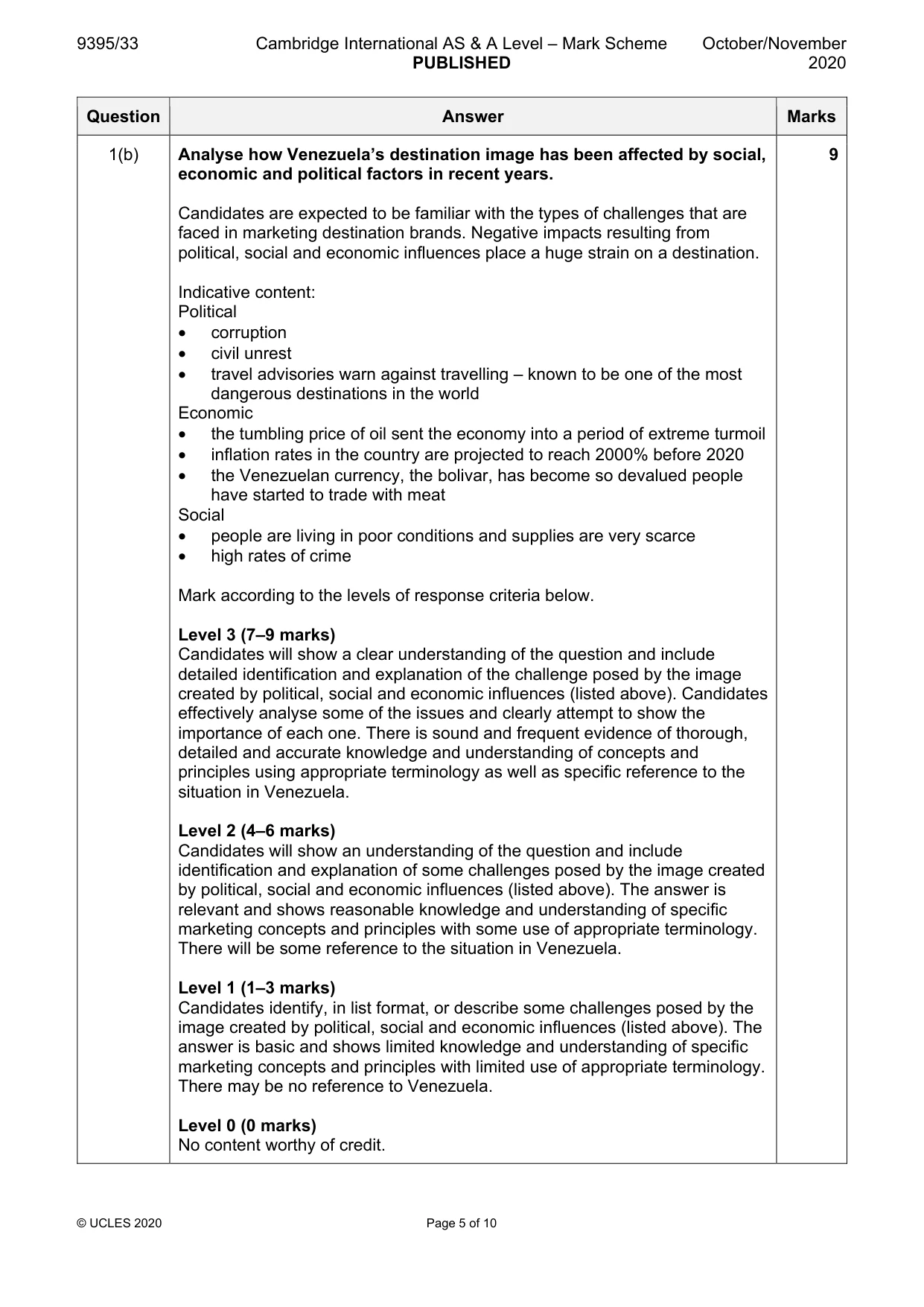 Mark scheme, page 5 of 10