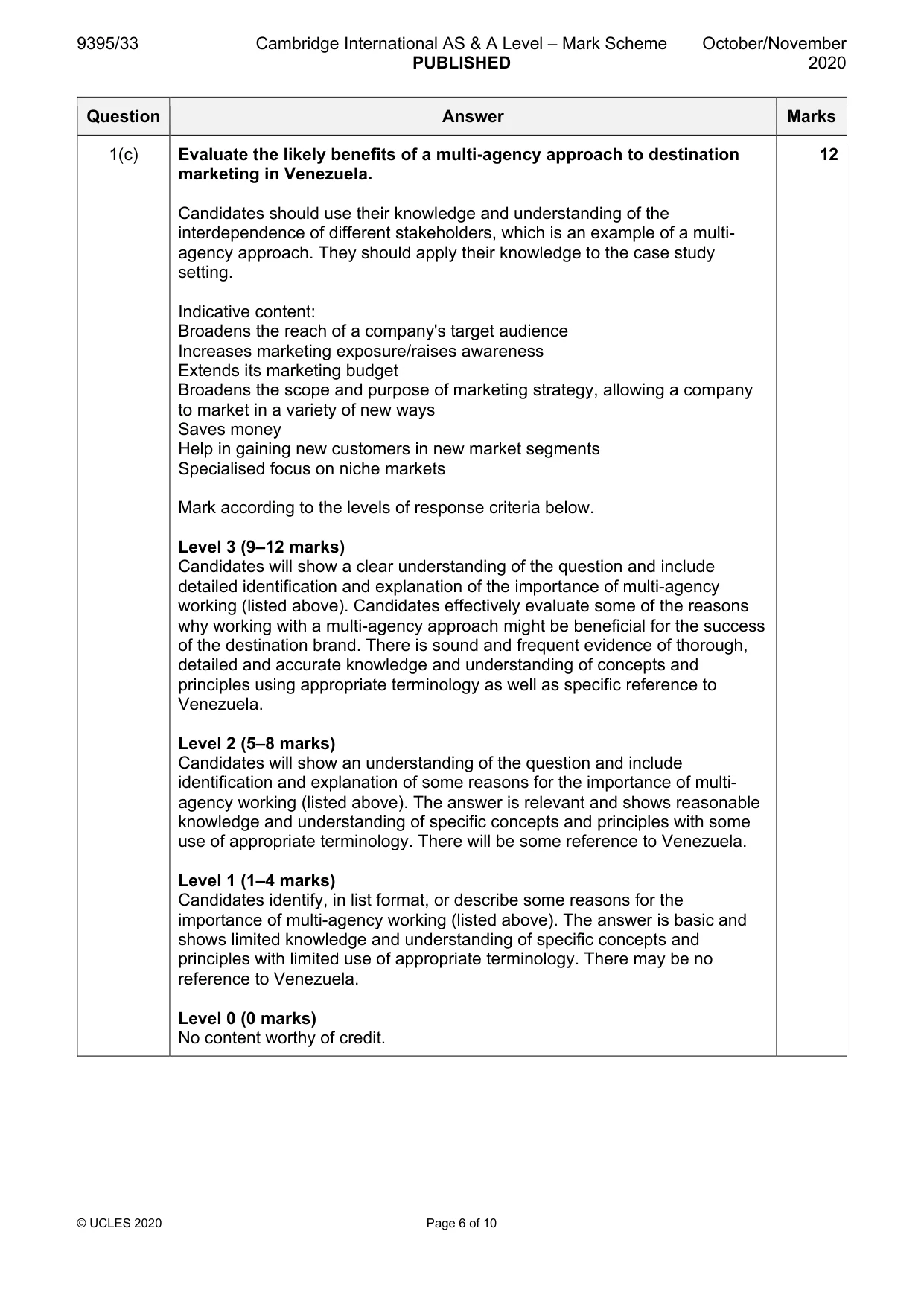 Mark scheme, page 6 of 10
