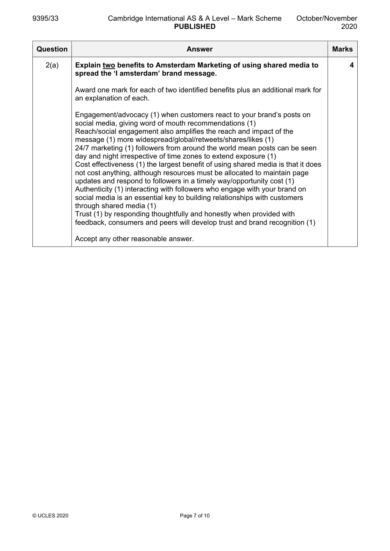 Mark scheme, page 7 of 10