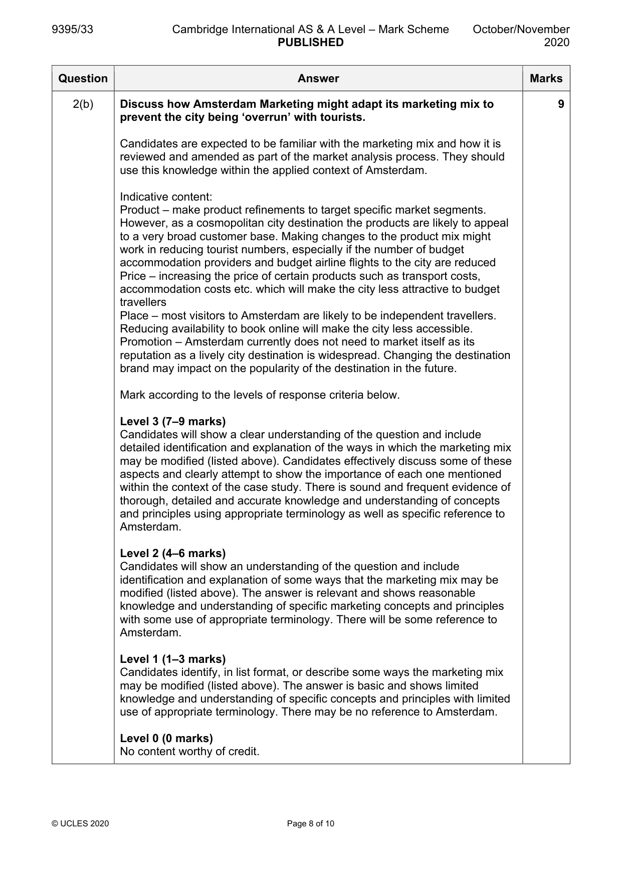 Mark scheme, page 8 of 10