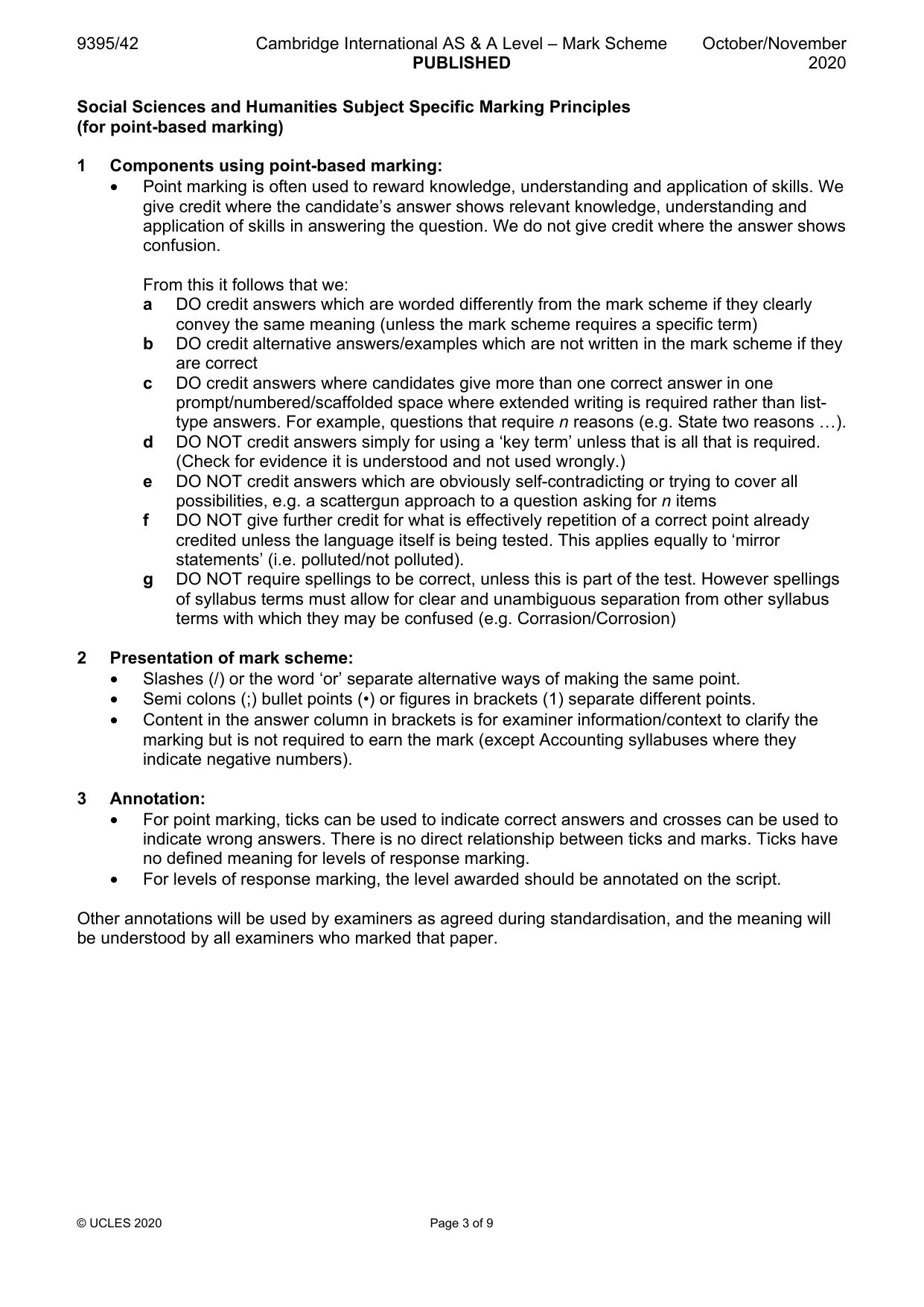 Mark scheme, page 3 of 9