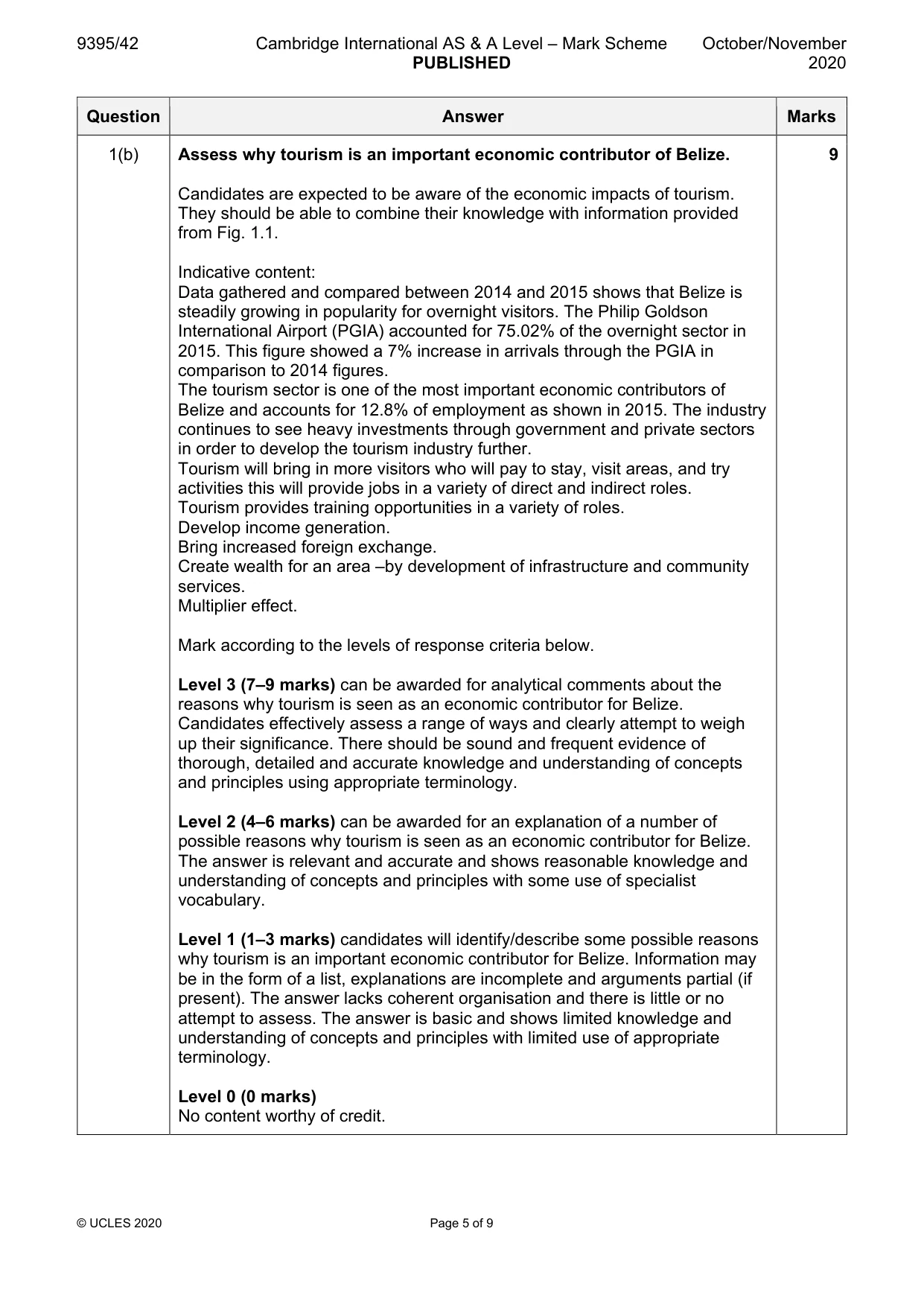 Mark scheme, page 5 of 9