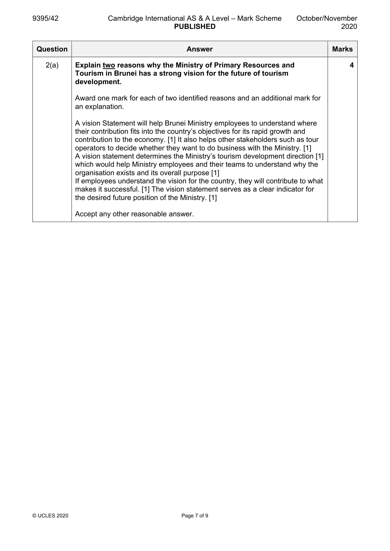 Mark scheme, page 7 of 9