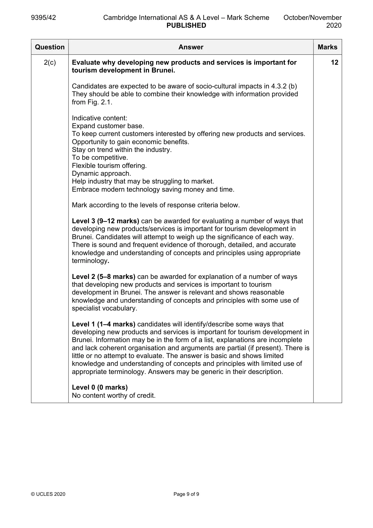 Mark scheme, page 9 of 9