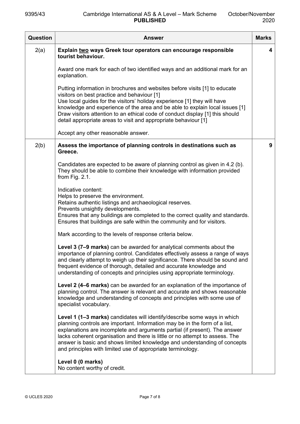 Mark scheme, page 7 of 8