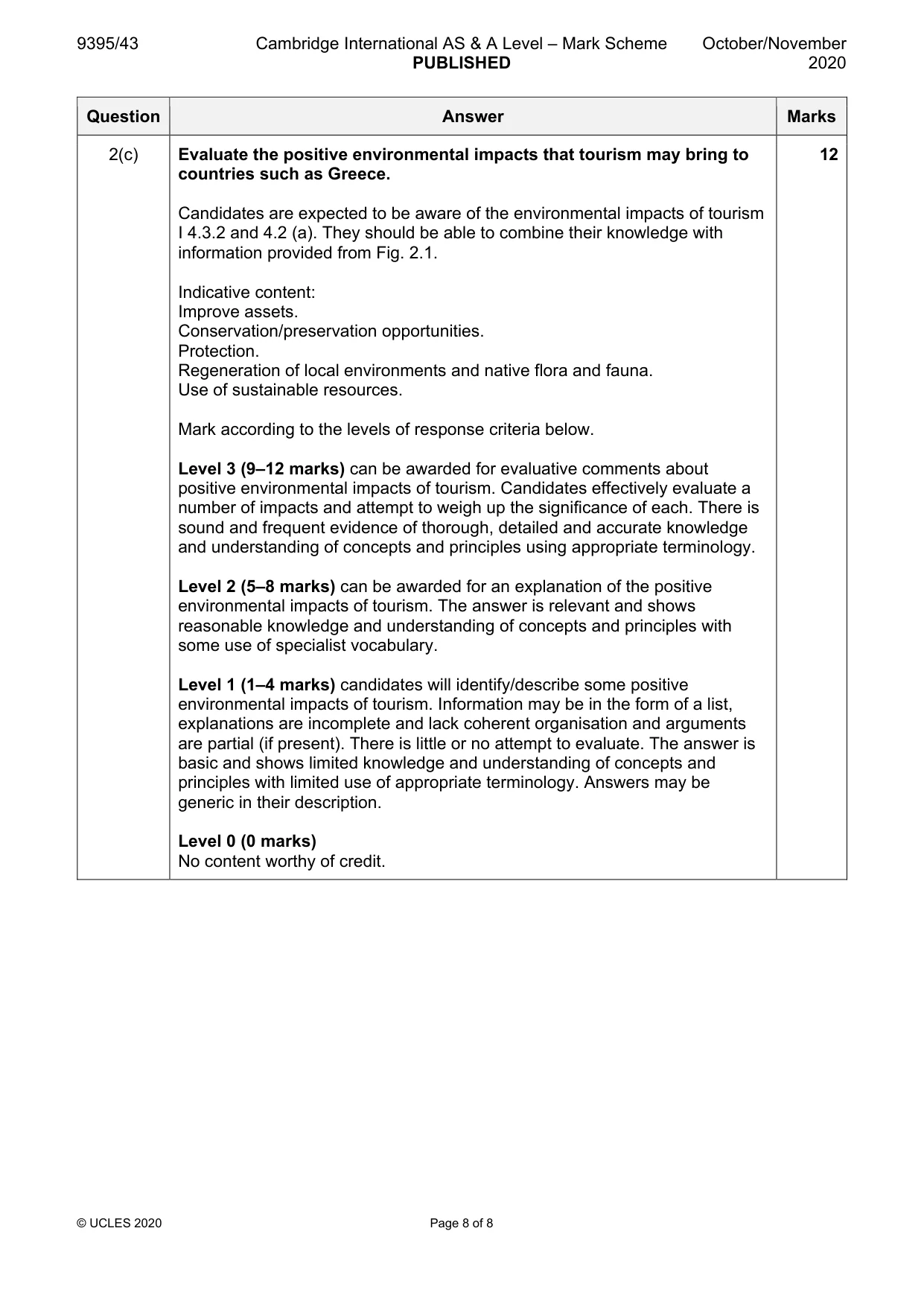Mark scheme, page 8 of 8