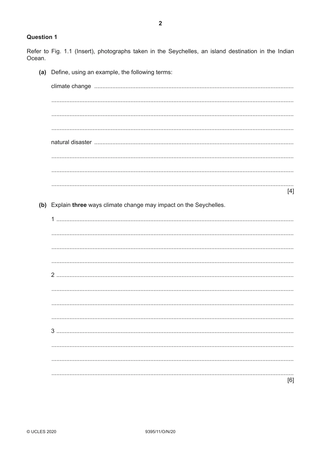 Cambridge A Level Travel and Tourism 9395 2020 Oct/Nov Paper 1 · Variant 1 question paper, page 2 of 16