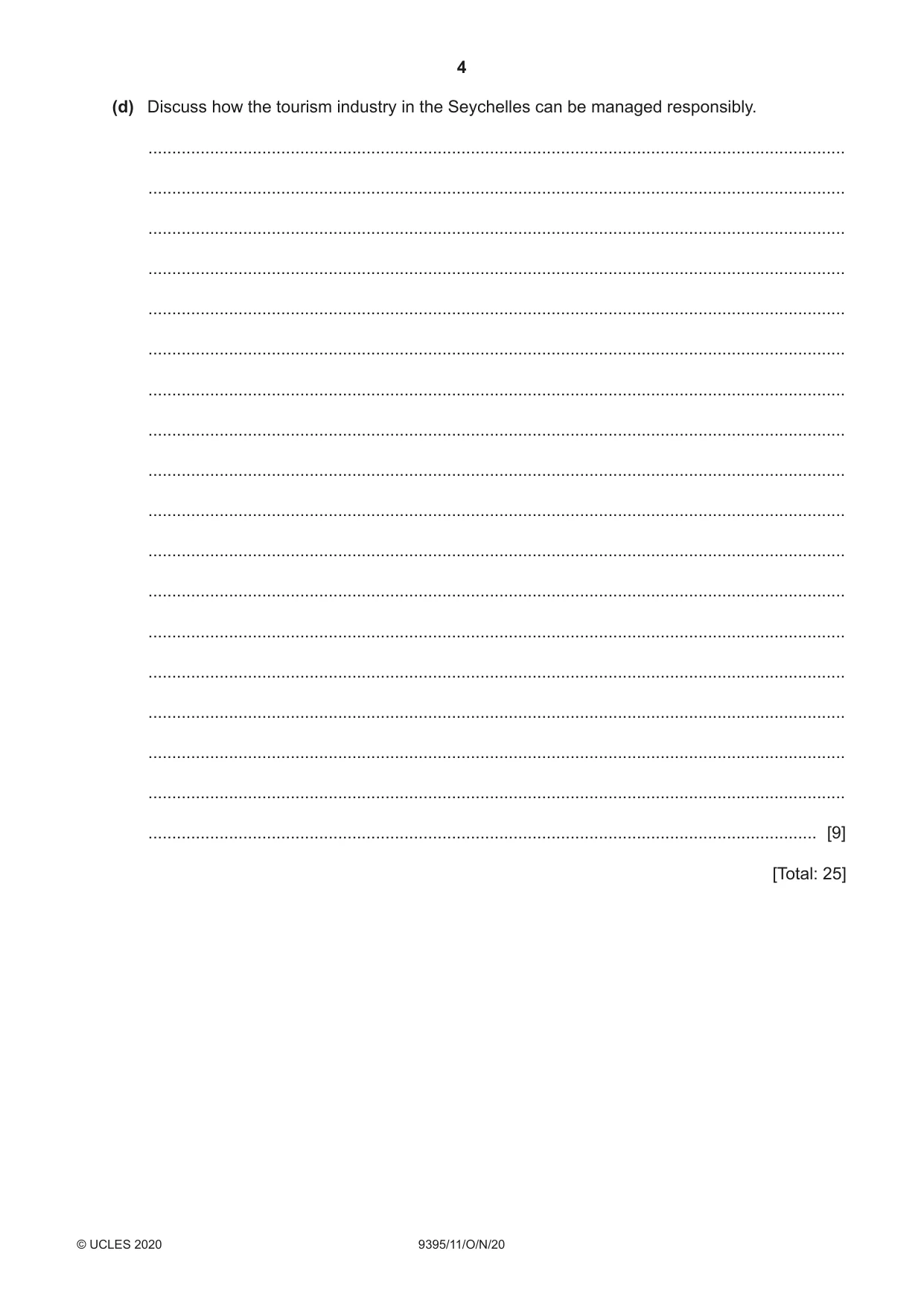 Cambridge A Level Travel and Tourism 9395 2020 Oct/Nov Paper 1 · Variant 1 question paper, page 4 of 16