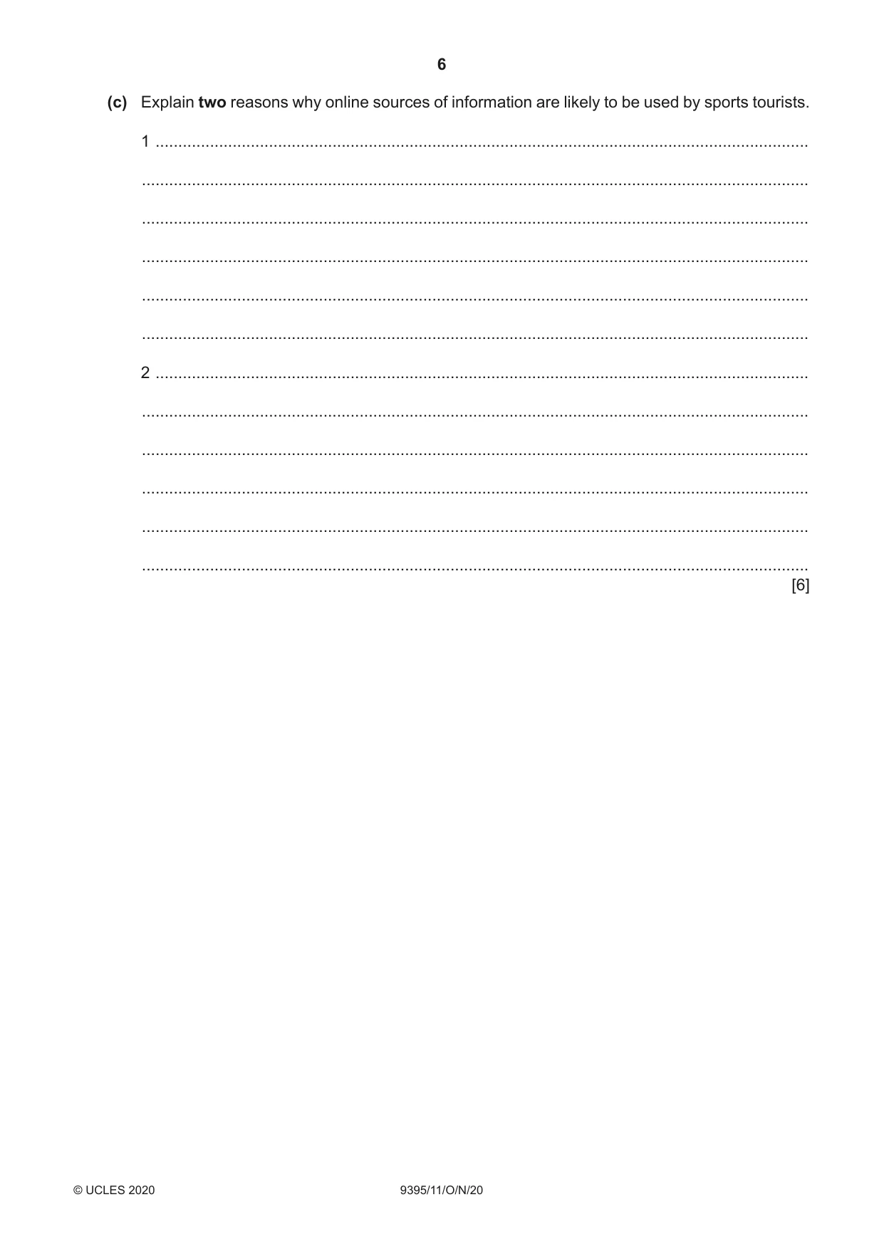 Cambridge A Level Travel and Tourism 9395 2020 Oct/Nov Paper 1 · Variant 1 question paper, page 6 of 16