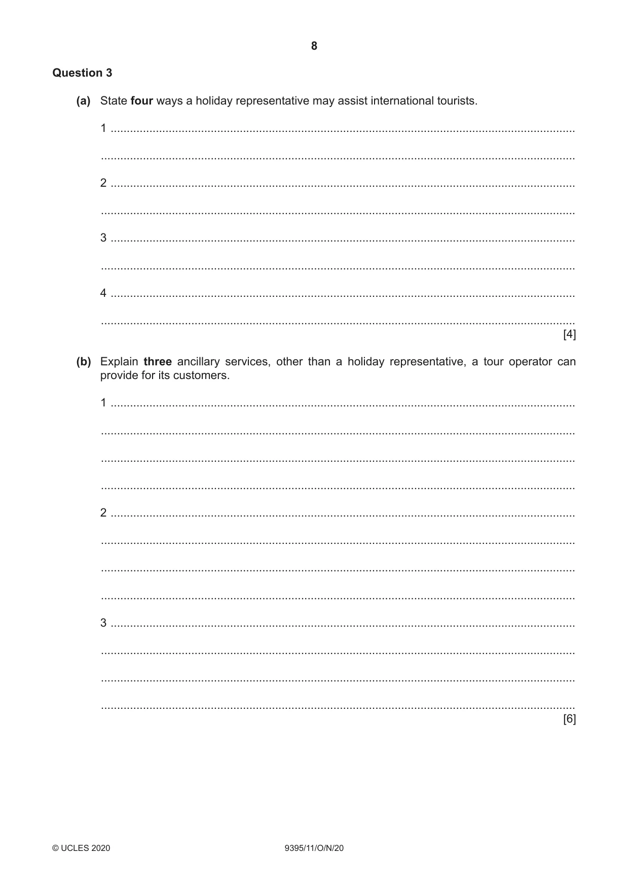 Cambridge A Level Travel and Tourism 9395 2020 Oct/Nov Paper 1 · Variant 1 question paper, page 8 of 16