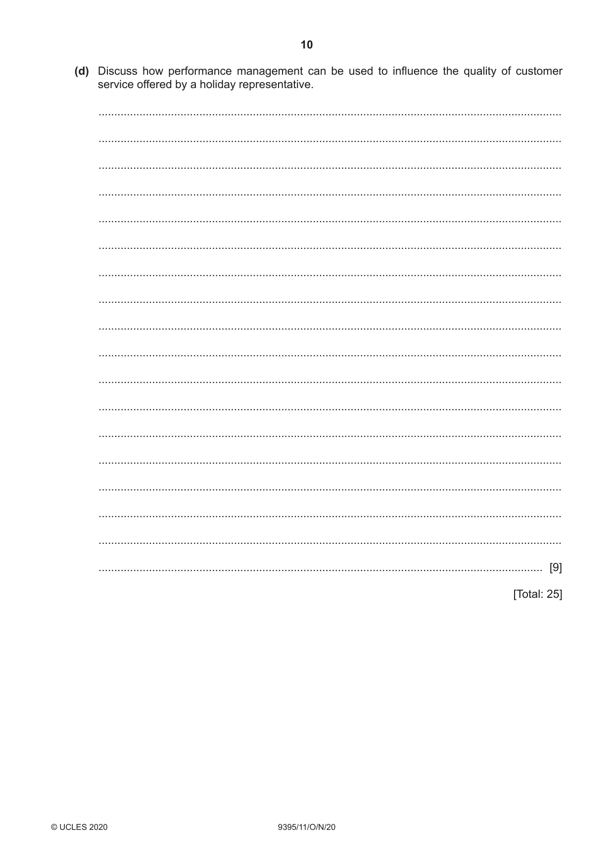 Cambridge A Level Travel and Tourism 9395 2020 Oct/Nov Paper 1 · Variant 1 question paper, page 10 of 16