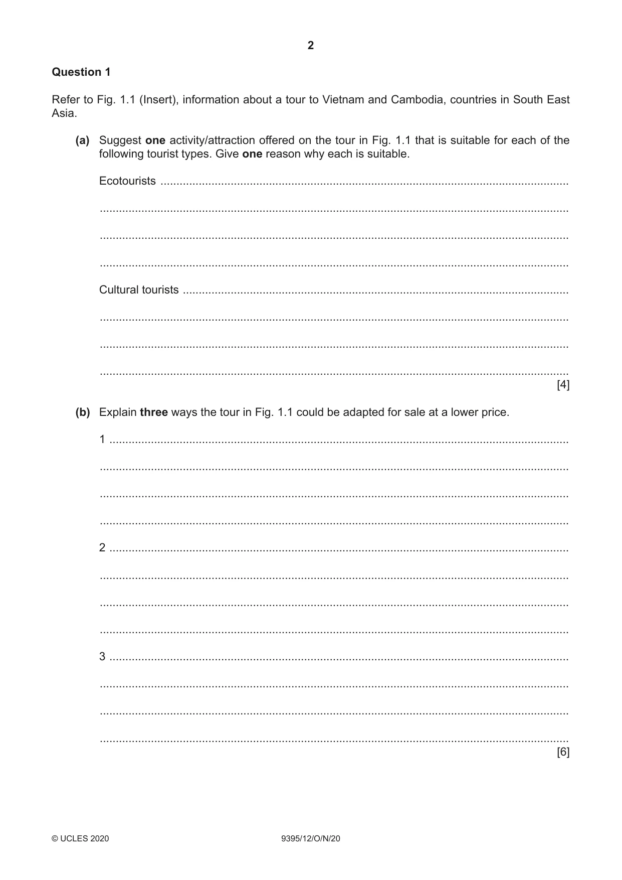 Cambridge A Level Travel and Tourism 9395 2020 Oct/Nov Paper 1 · Variant 2 question paper, page 2 of 16