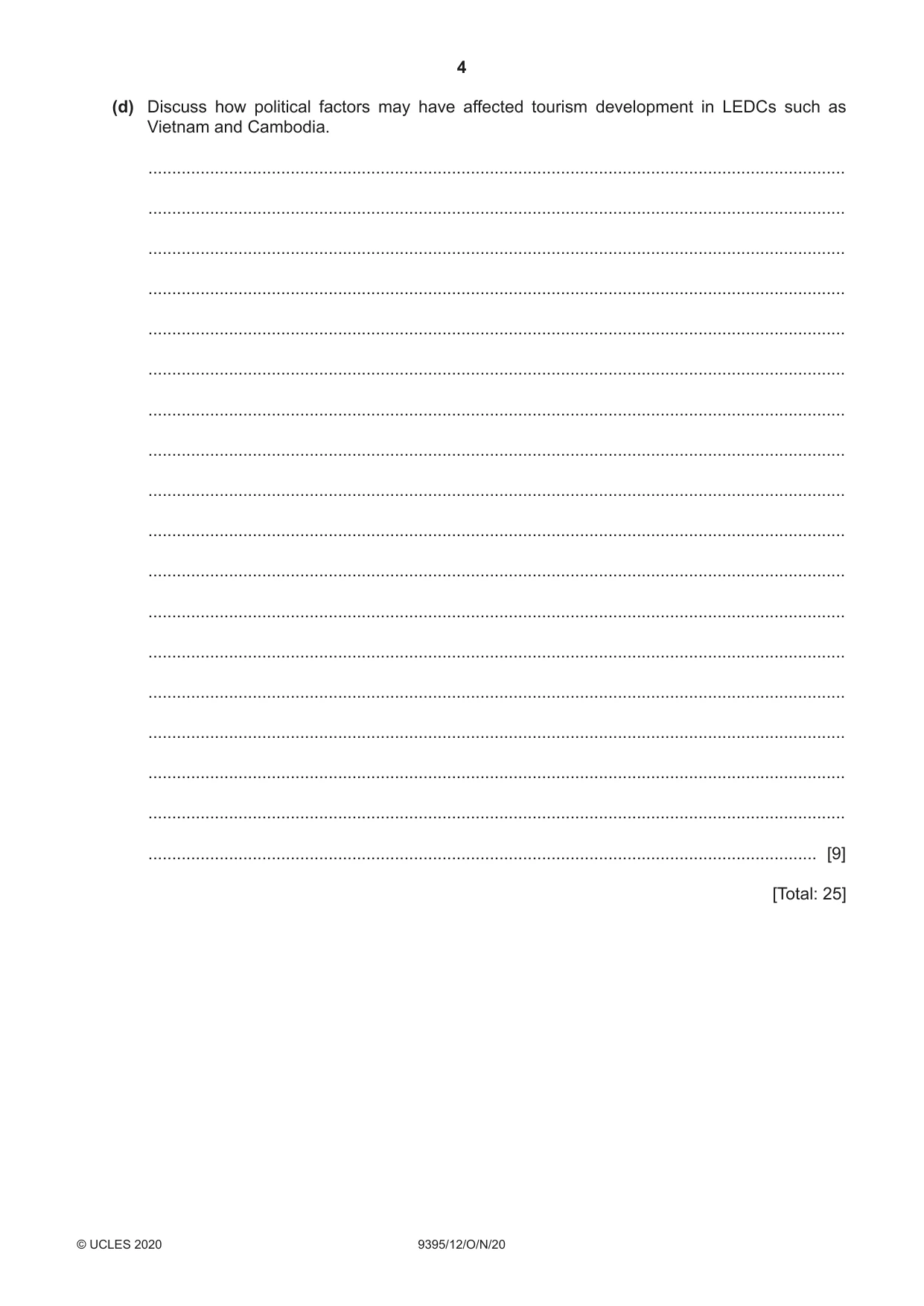Cambridge A Level Travel and Tourism 9395 2020 Oct/Nov Paper 1 · Variant 2 question paper, page 4 of 16