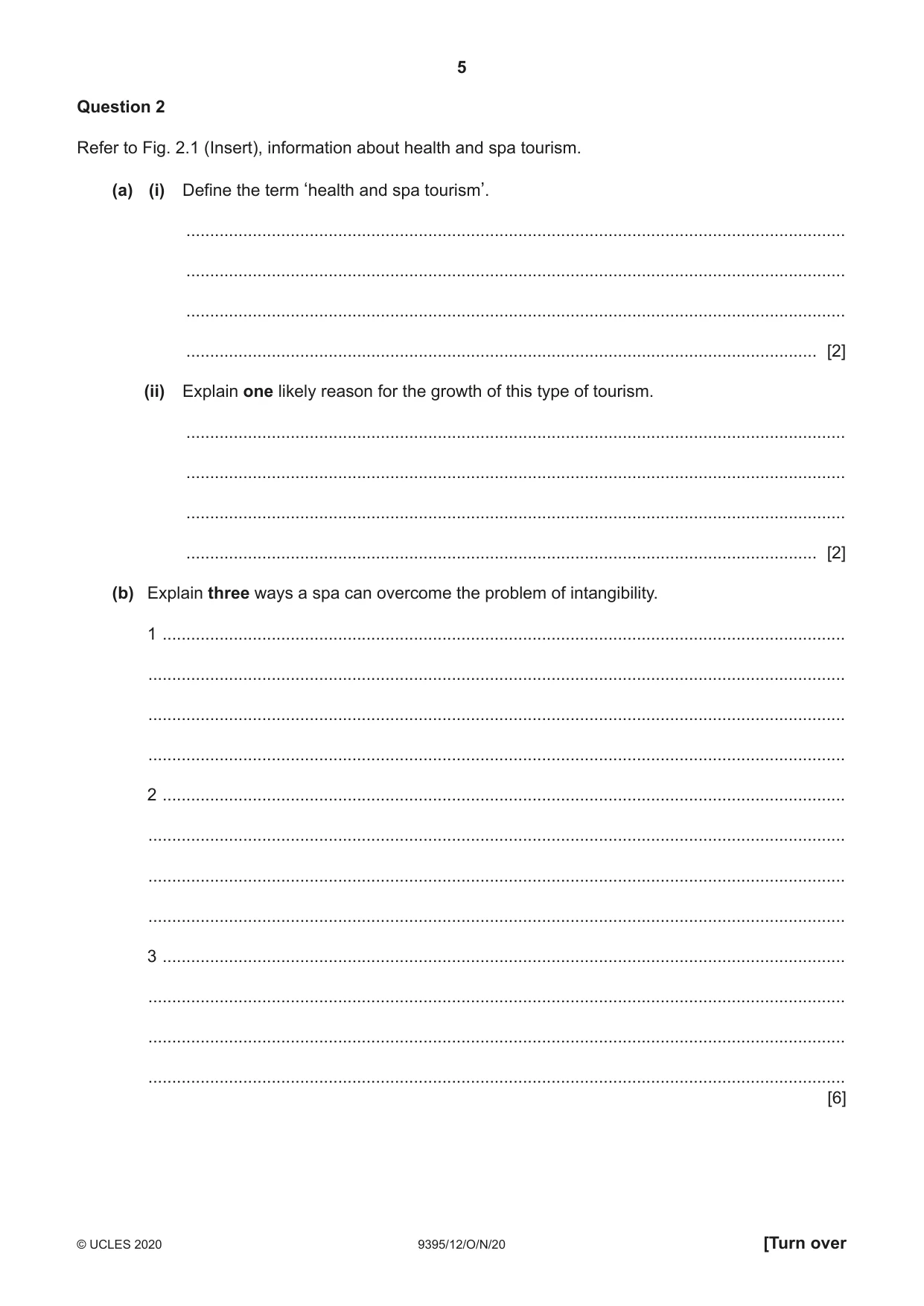 Cambridge A Level Travel and Tourism 9395 2020 Oct/Nov Paper 1 · Variant 2 question paper, page 5 of 16