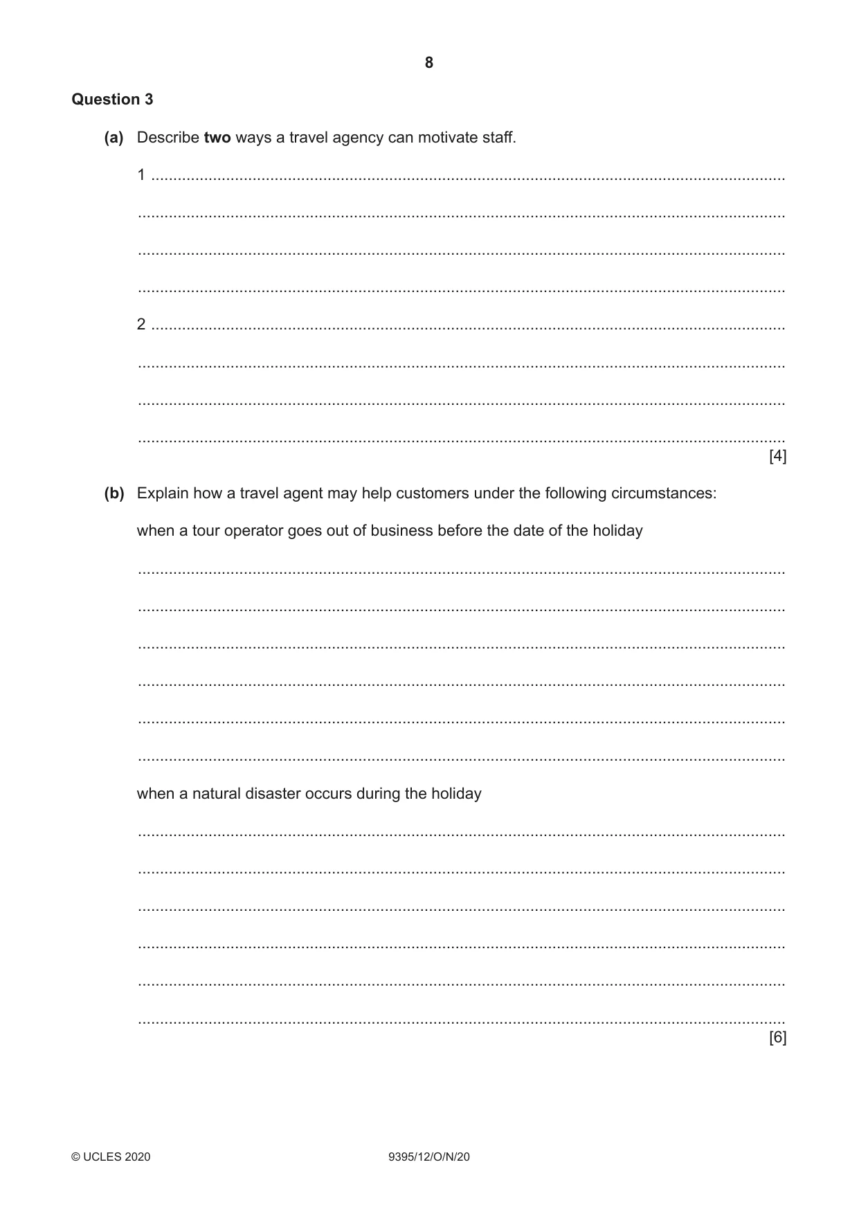 Cambridge A Level Travel and Tourism 9395 2020 Oct/Nov Paper 1 · Variant 2 question paper, page 8 of 16