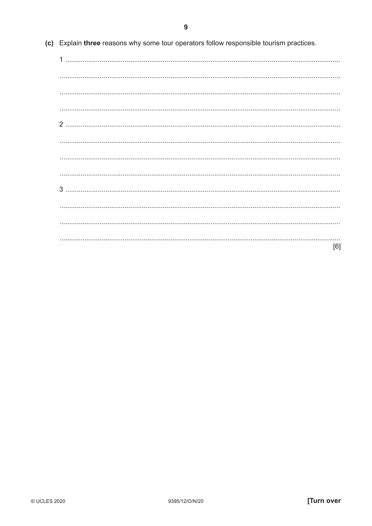 Cambridge A Level Travel and Tourism 9395 2020 Oct/Nov Paper 1 · Variant 2 question paper, page 9 of 16