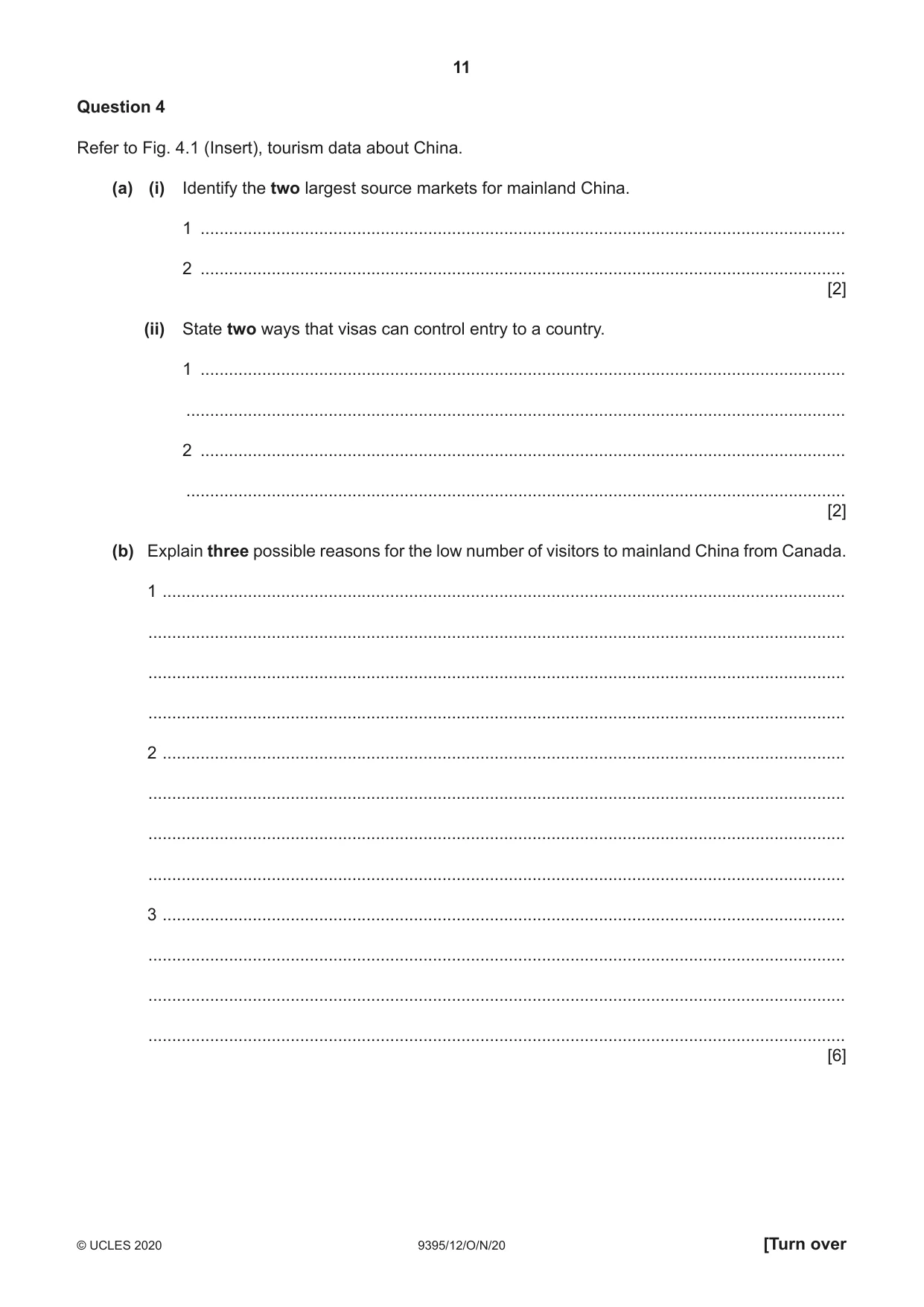 Cambridge A Level Travel and Tourism 9395 2020 Oct/Nov Paper 1 · Variant 2 question paper, page 11 of 16