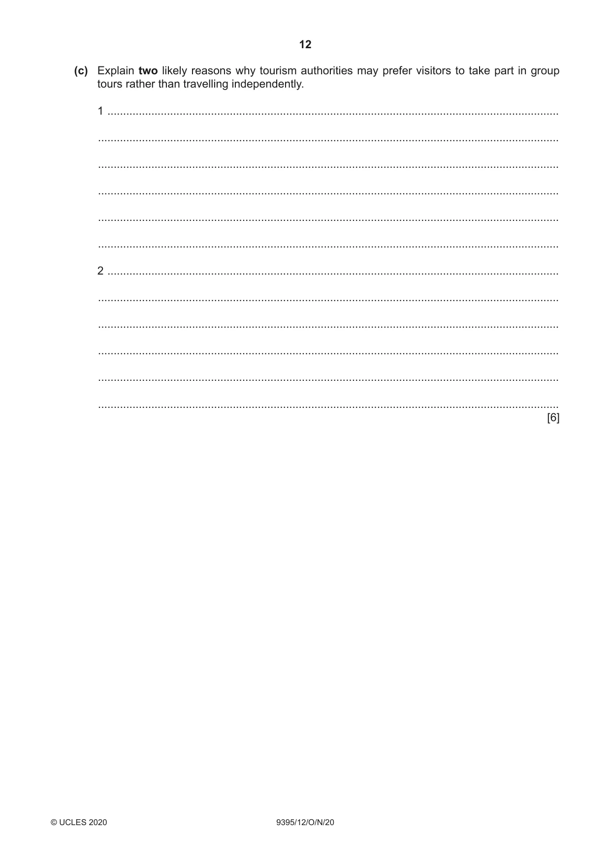Cambridge A Level Travel and Tourism 9395 2020 Oct/Nov Paper 1 · Variant 2 question paper, page 12 of 16