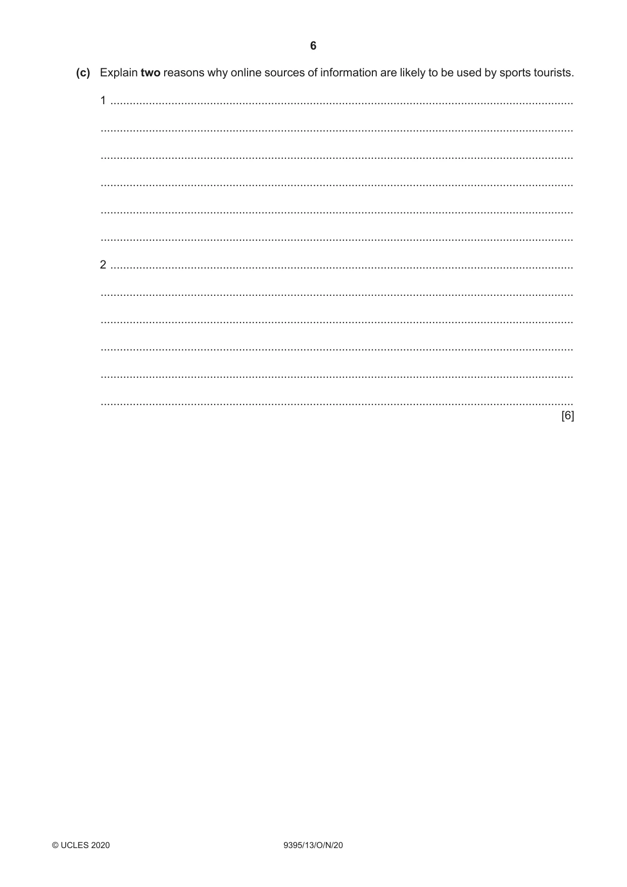 Cambridge A Level Travel and Tourism 9395 2020 Oct/Nov Paper 1 · Variant 3 question paper, page 6 of 16