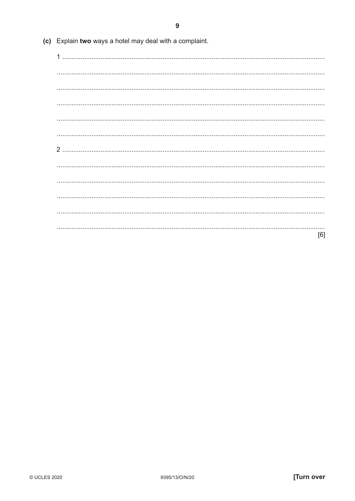 Cambridge A Level Travel and Tourism 9395 2020 Oct/Nov Paper 1 · Variant 3 question paper, page 9 of 16