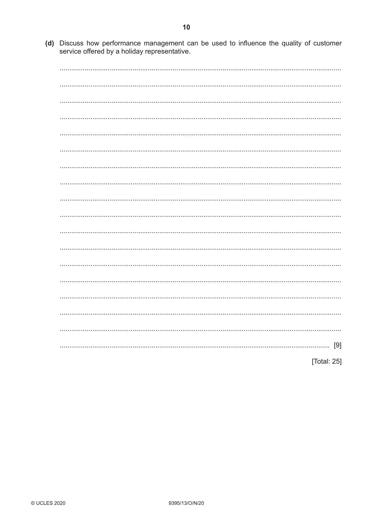 Cambridge A Level Travel and Tourism 9395 2020 Oct/Nov Paper 1 · Variant 3 question paper, page 10 of 16