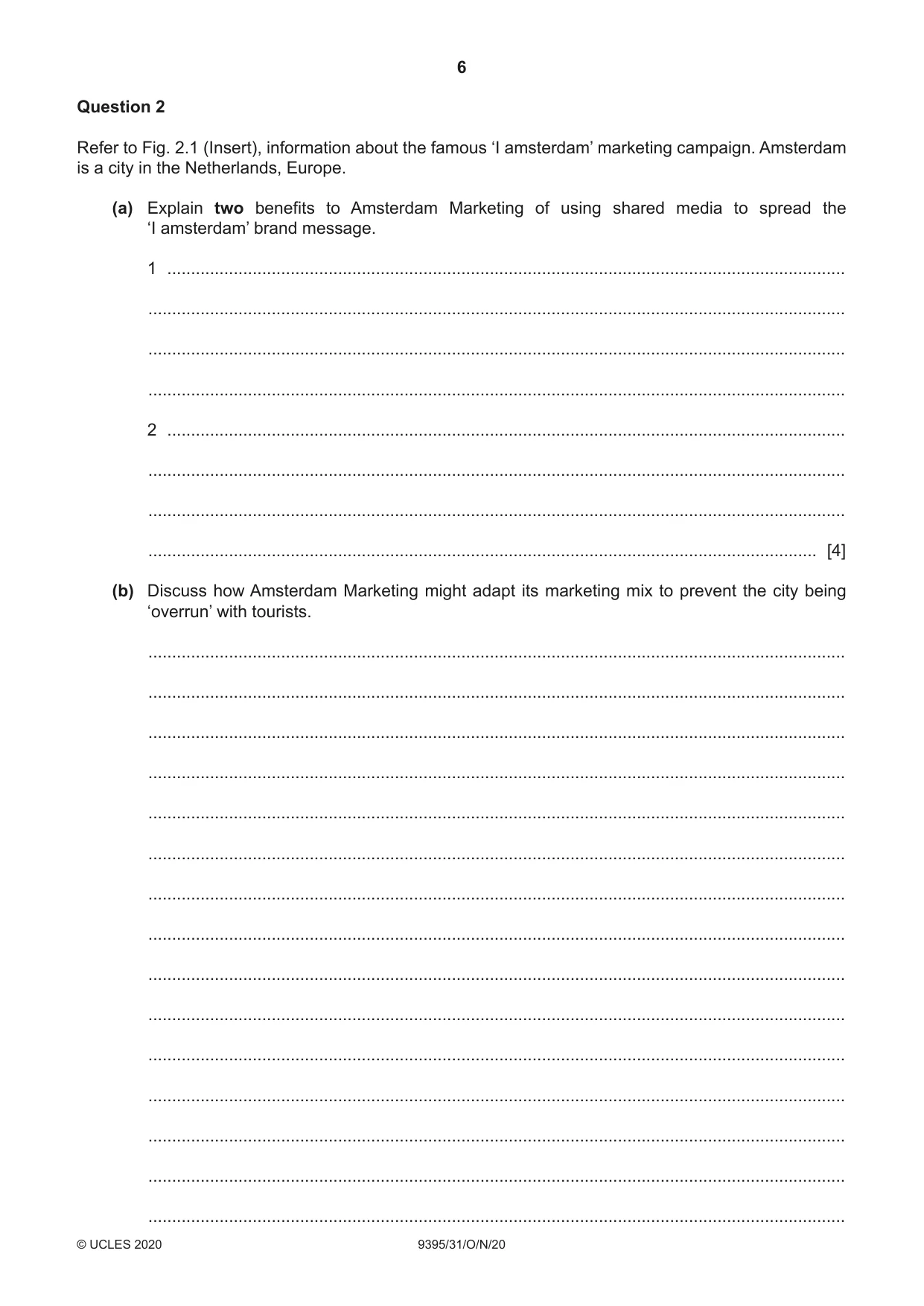 Cambridge A Level Travel and Tourism 9395 2020 Oct/Nov Paper 3 · Variant 1 question paper, page 6 of 12