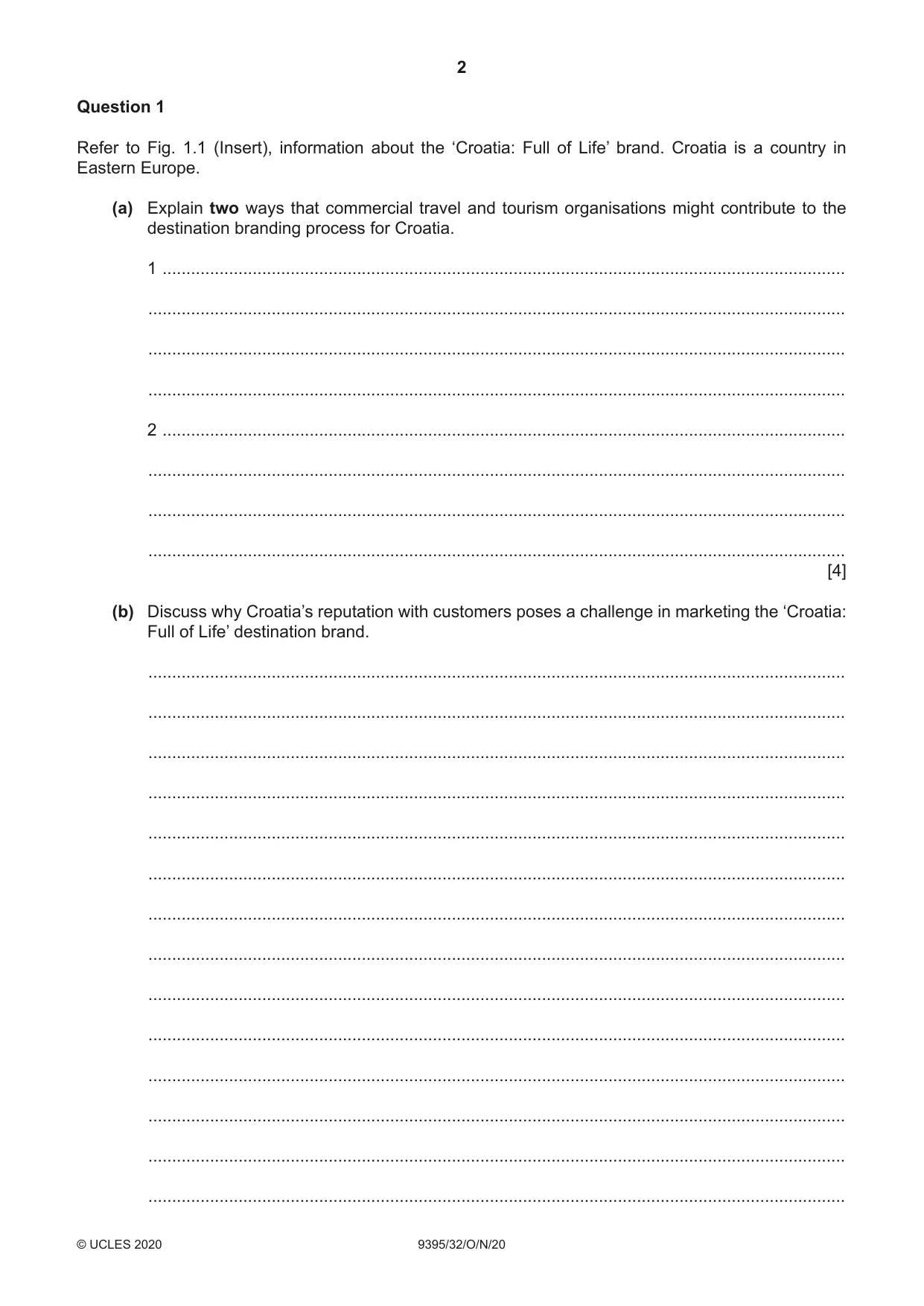 Cambridge A Level Travel and Tourism 9395 2020 Oct/Nov Paper 3 · Variant 2 question paper, page 2 of 12