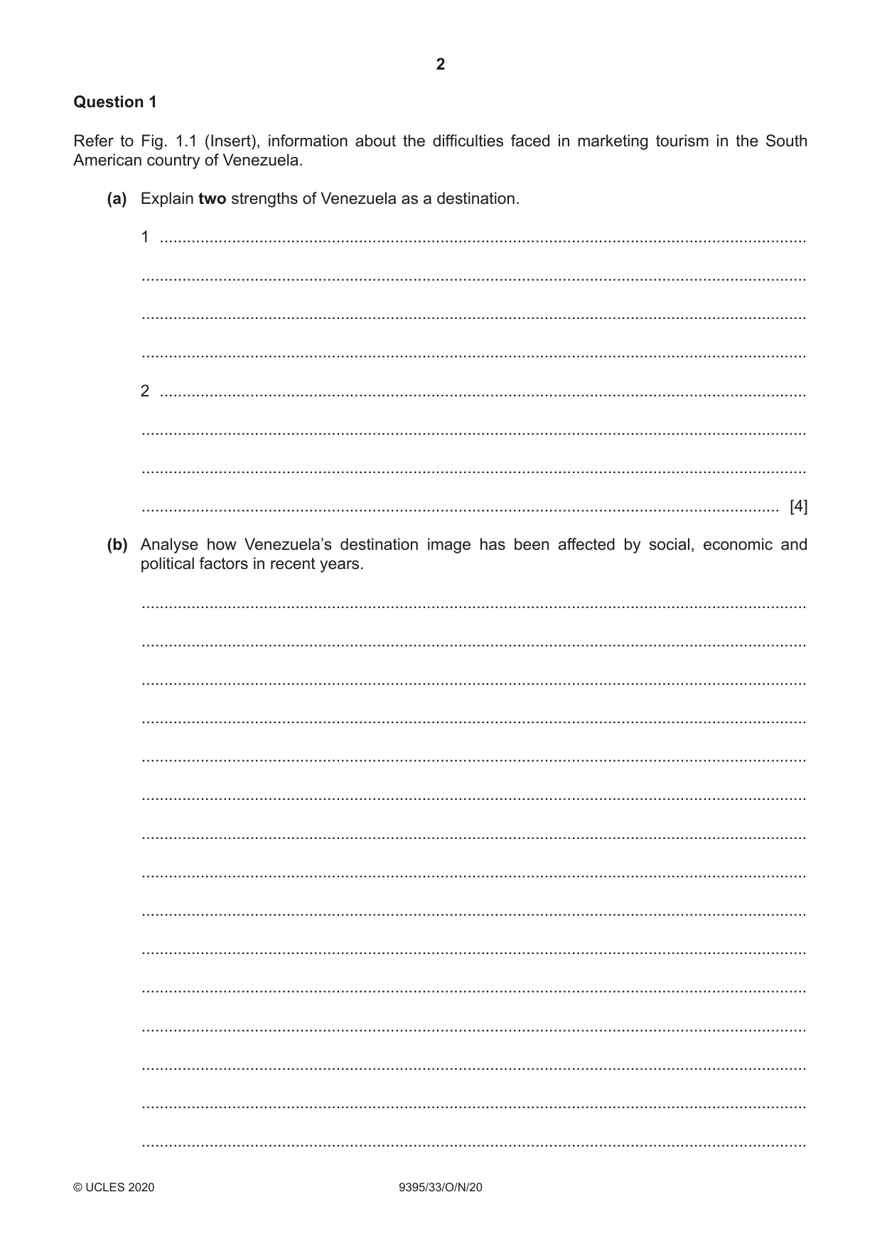 Cambridge A Level Travel and Tourism 9395 2020 Oct/Nov Paper 3 · Variant 3 question paper, page 2 of 12