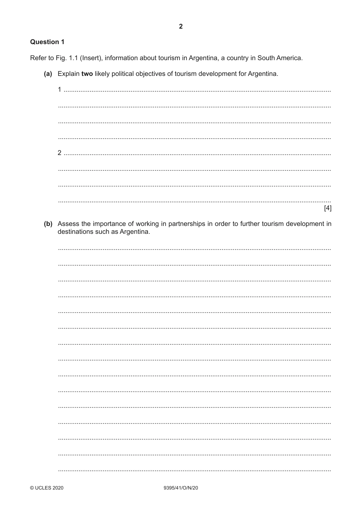 Cambridge A Level Travel and Tourism 9395 2020 Oct/Nov Paper 4 · Variant 1 question paper, page 2 of 12