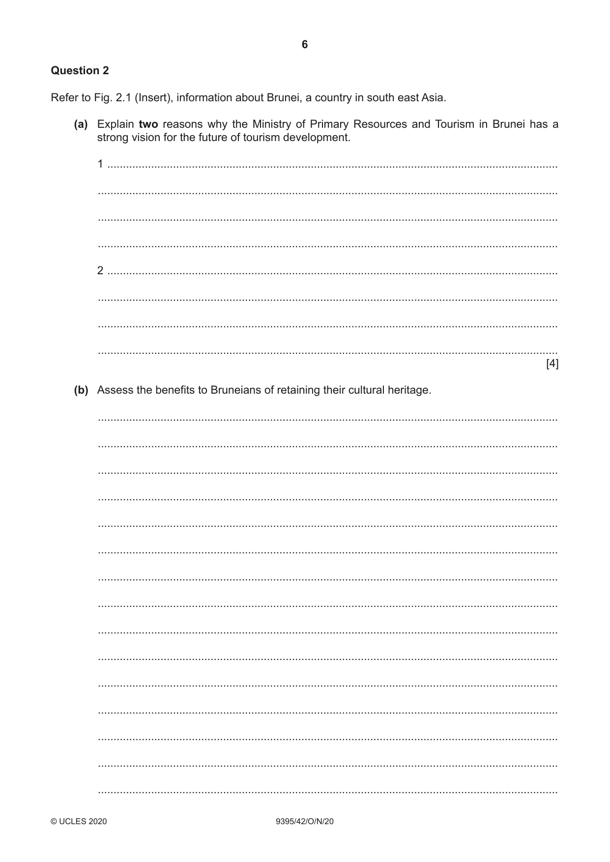 Cambridge A Level Travel and Tourism 9395 2020 Oct/Nov Paper 4 · Variant 2 question paper, page 6 of 12