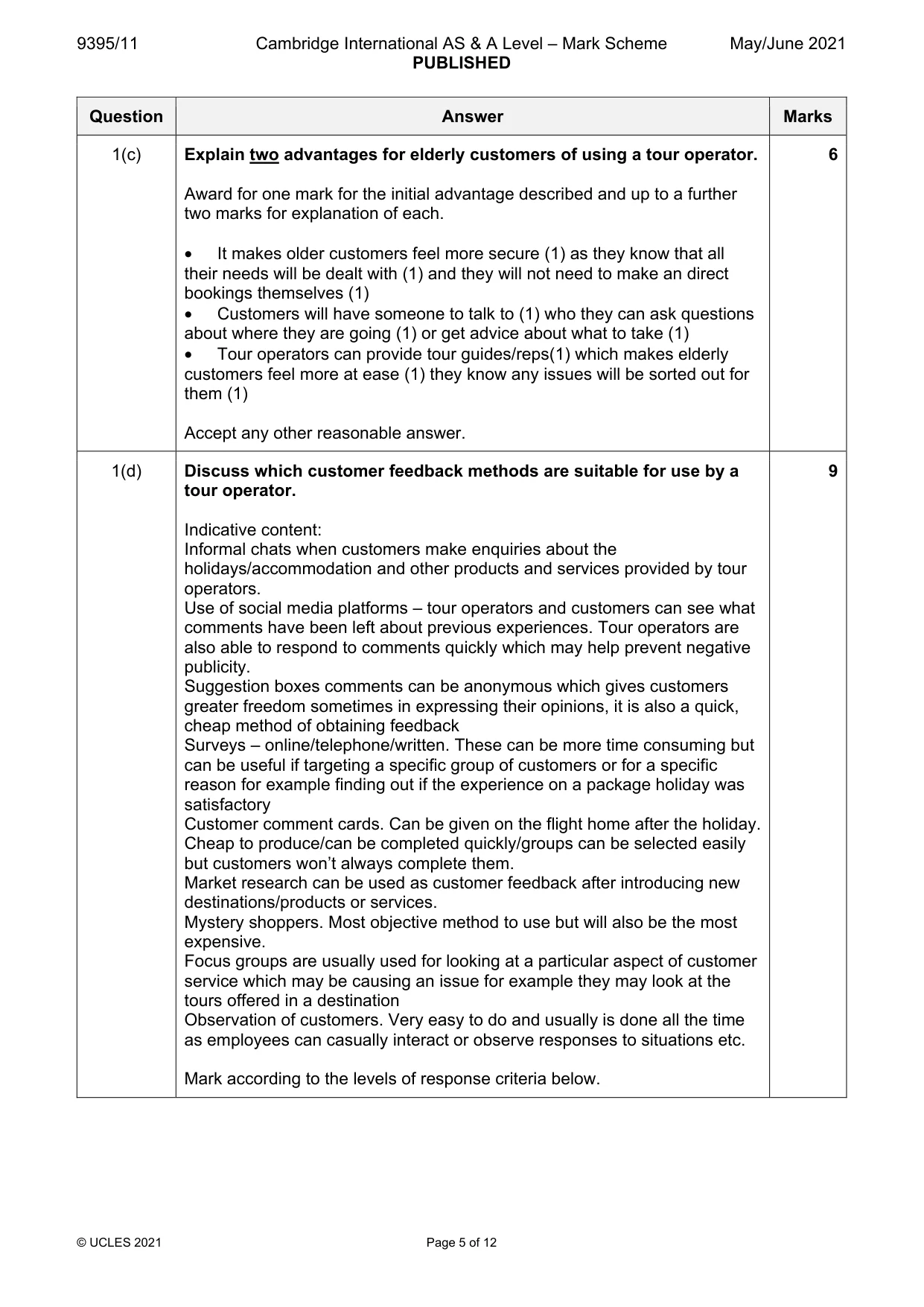 Mark scheme, page 5 of 12