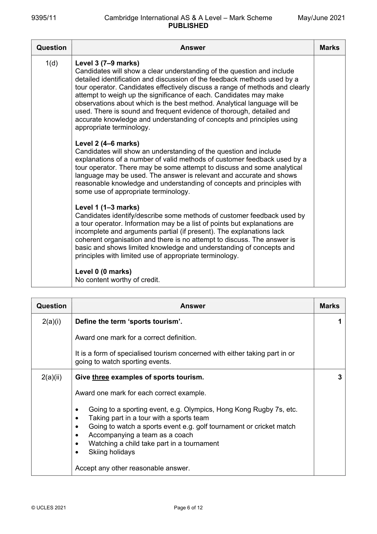 Mark scheme, page 6 of 12
