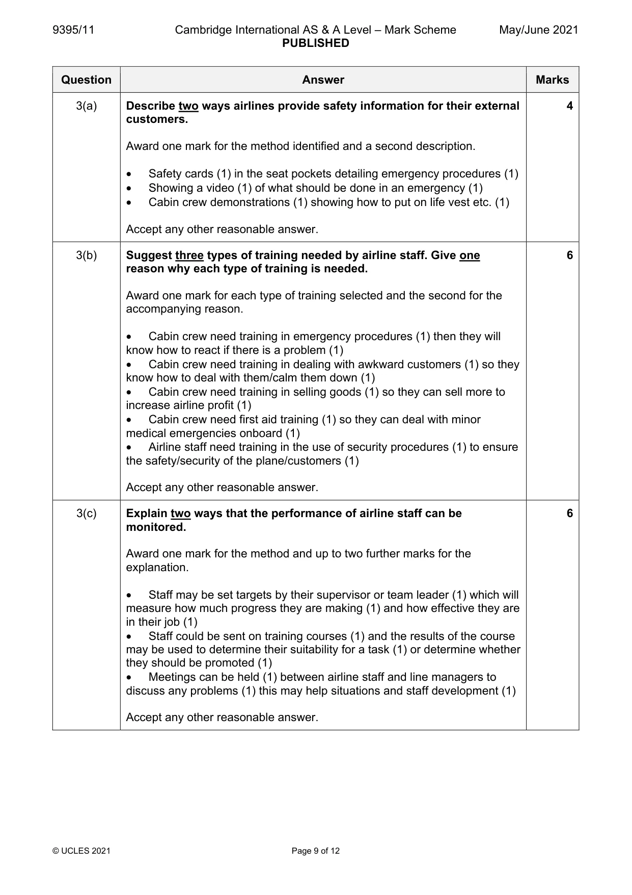 Mark scheme, page 9 of 12