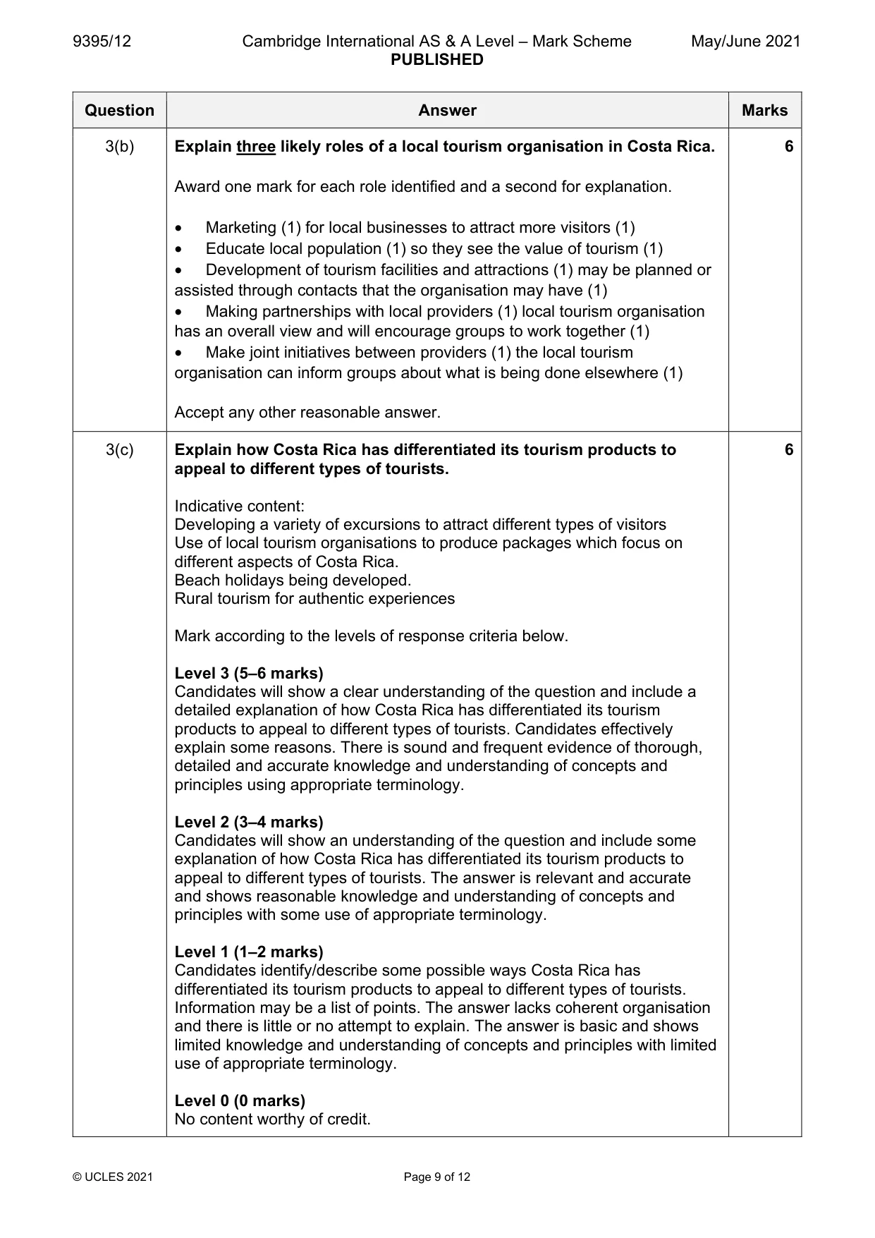 Mark scheme, page 9 of 12
